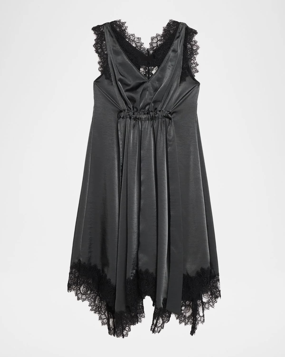 V-Neck Lace-Trim Satin Midi Dress - 1
