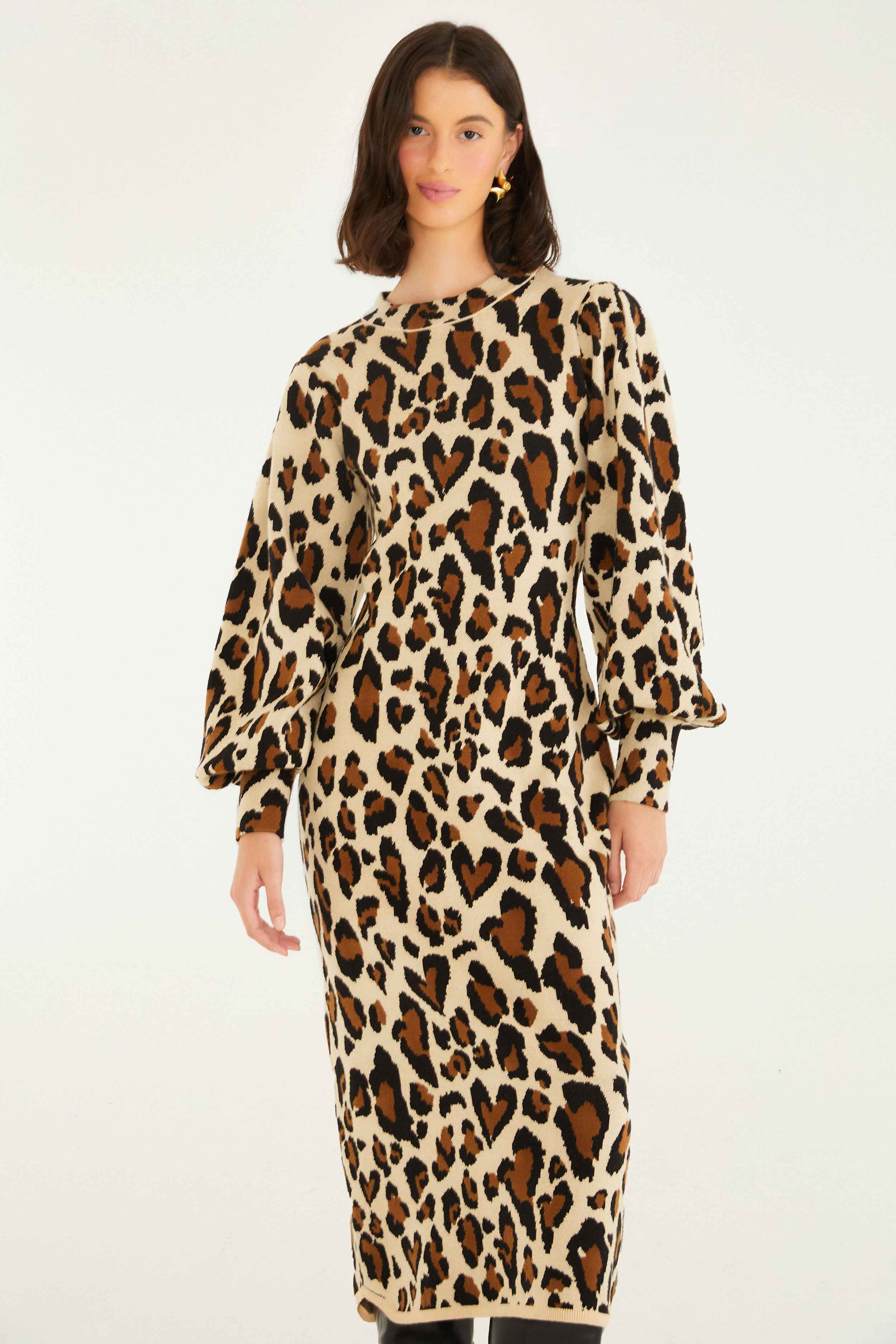 Leopard Print Knit Midi Dress - 2