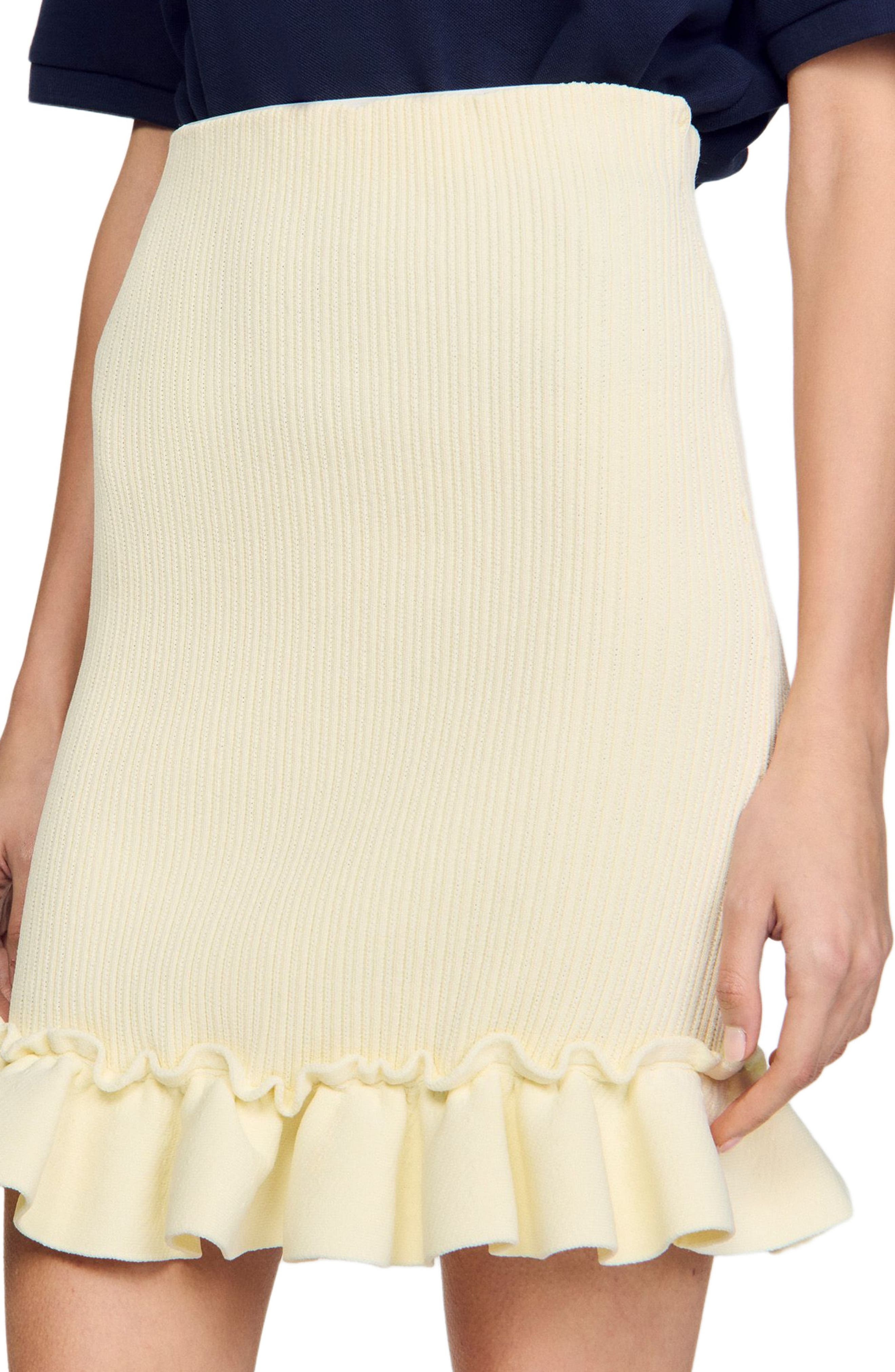 SANDRO Knitted skirt with ruffle in Light Yellow at Nordstrom - 4