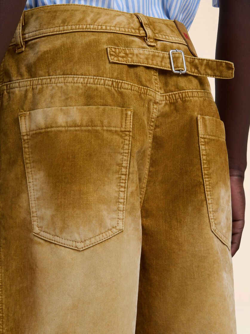 BROWN FLOCKED DENIM TROUSERS WITH BACK ADJUSTER - 4