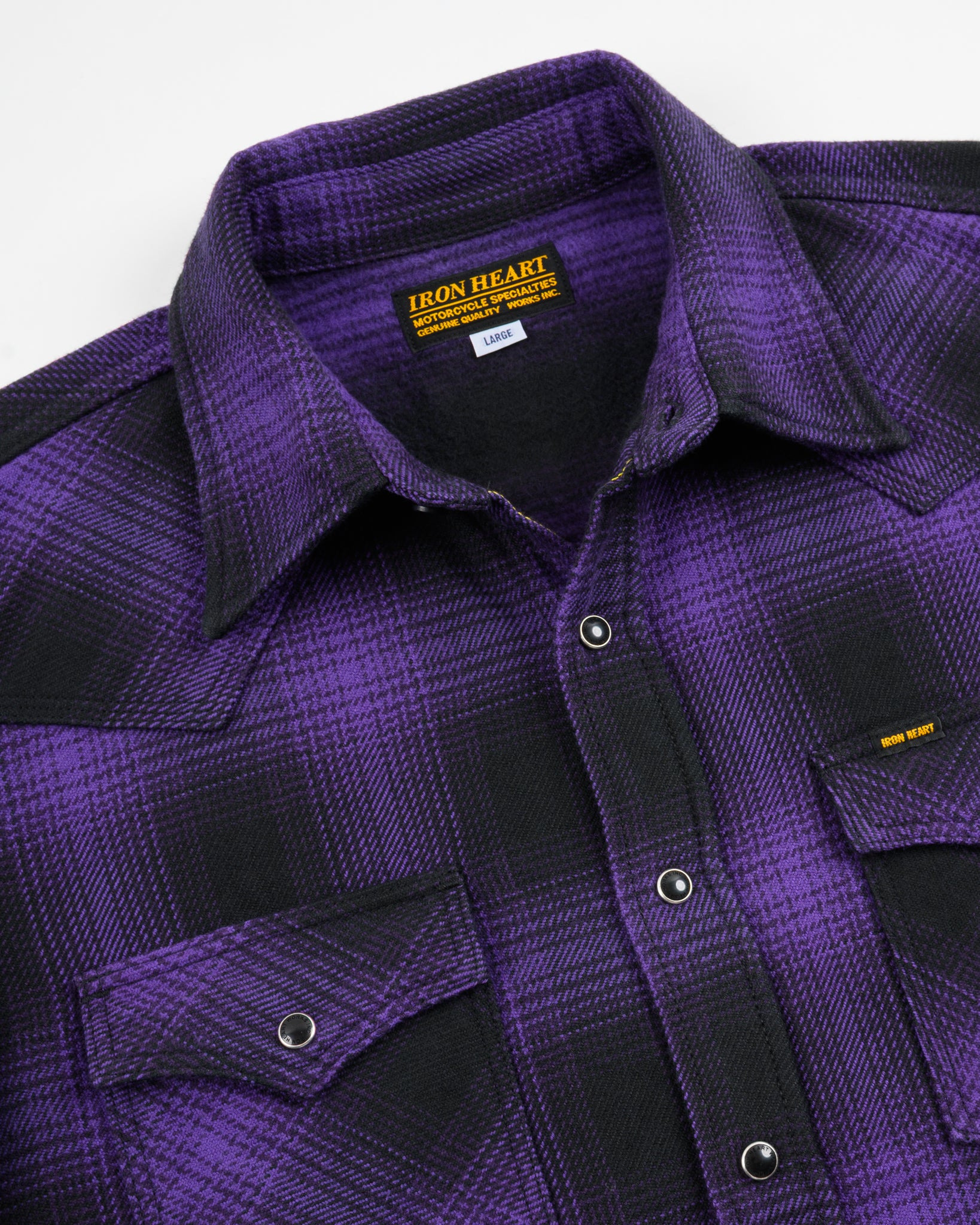 IHSH-264-PUR Ultra Heavy Flannel Ombré Check Western Shirt - Purple/Black - 20