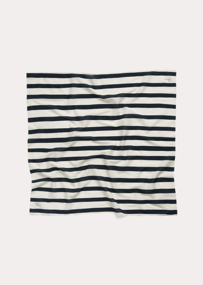 Drawn stripe cotton silk scarf dark navy 5