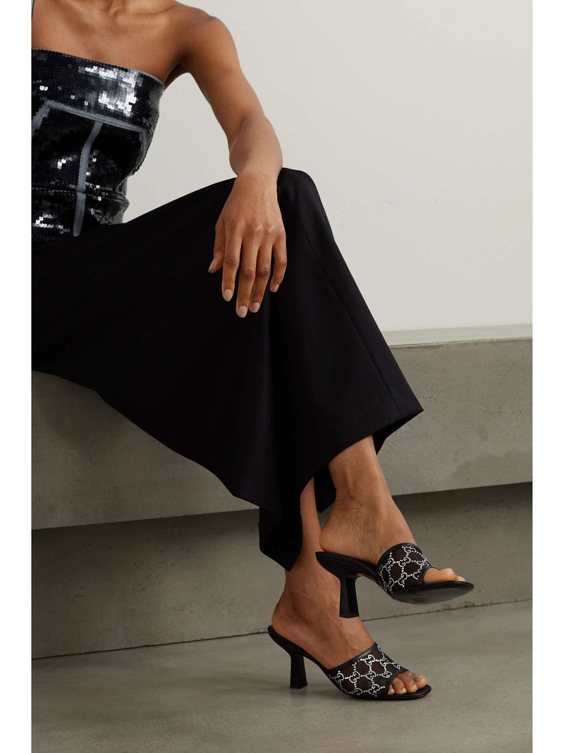 GUCCI Demi leather-trimmed crystal-embellished mesh mules outlook