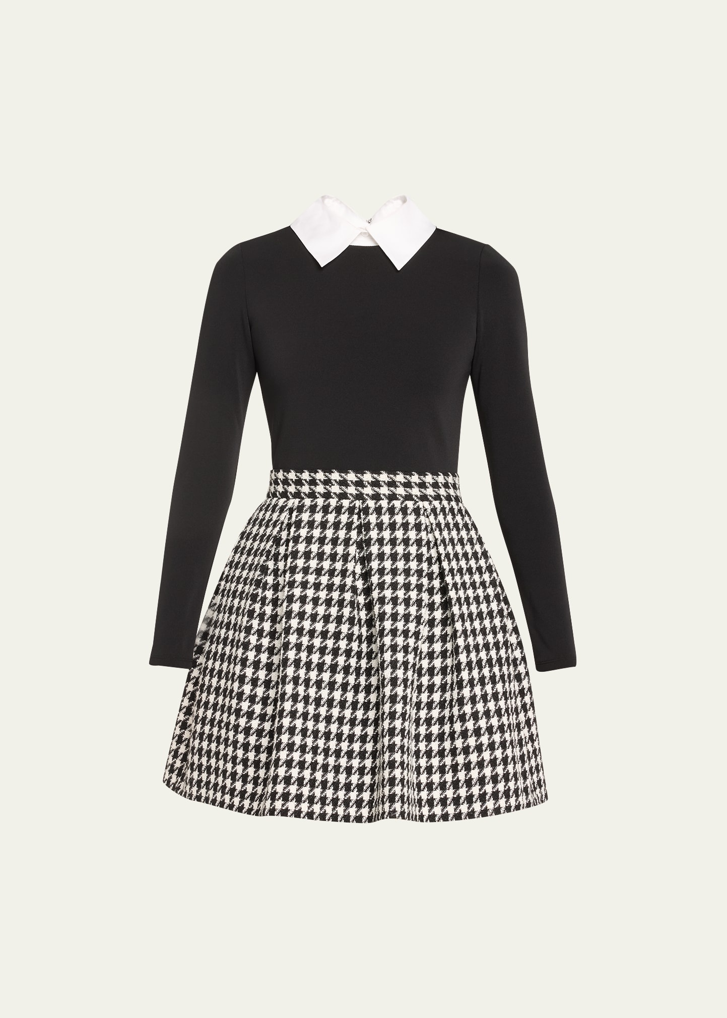 Chara Long-Sleeve Pleated Mini Dress with Collar - 1