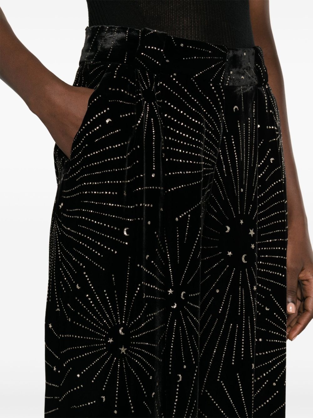 crystal-embellished velvet-finish palazzo trousers - 5