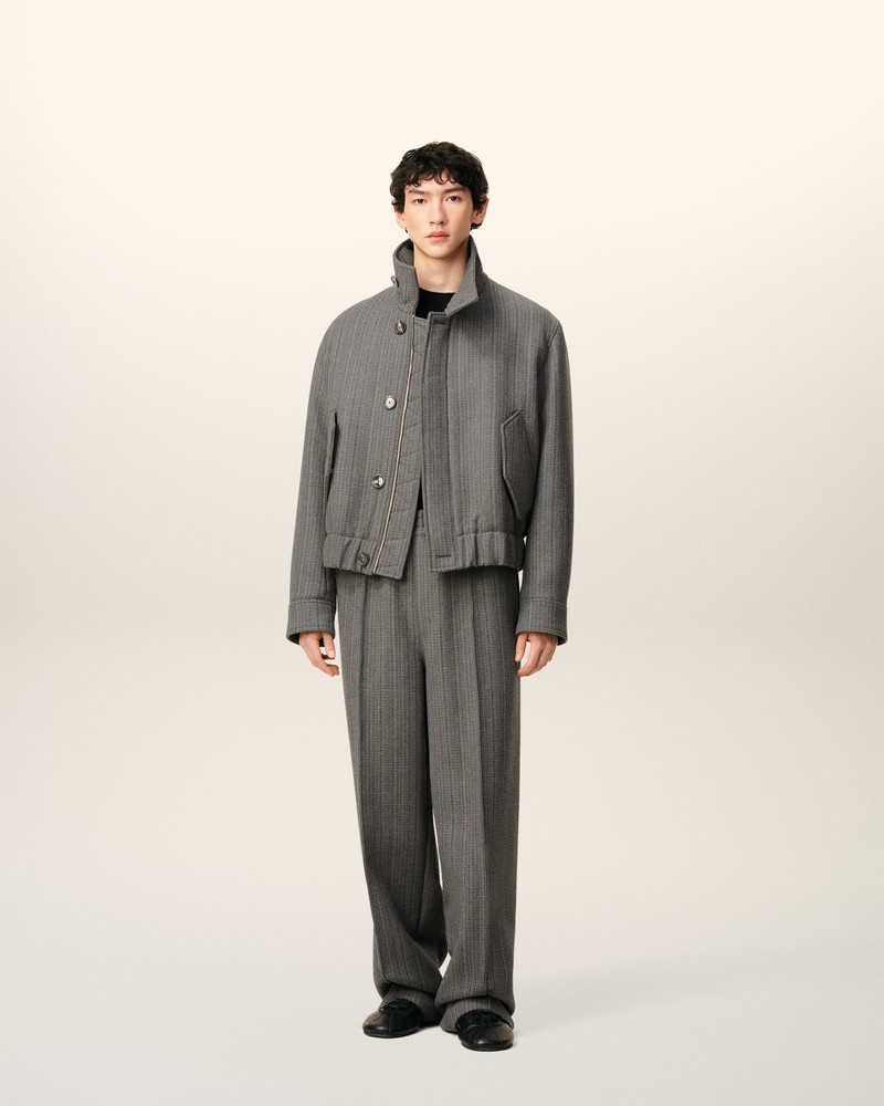 AMI Paris GREY WOOL HERRINGBONE HARRINGTON JACKET outlook