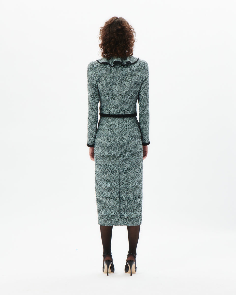 SEQUIN TWEED JACKET WITH VOLANT COLLAR - 5
