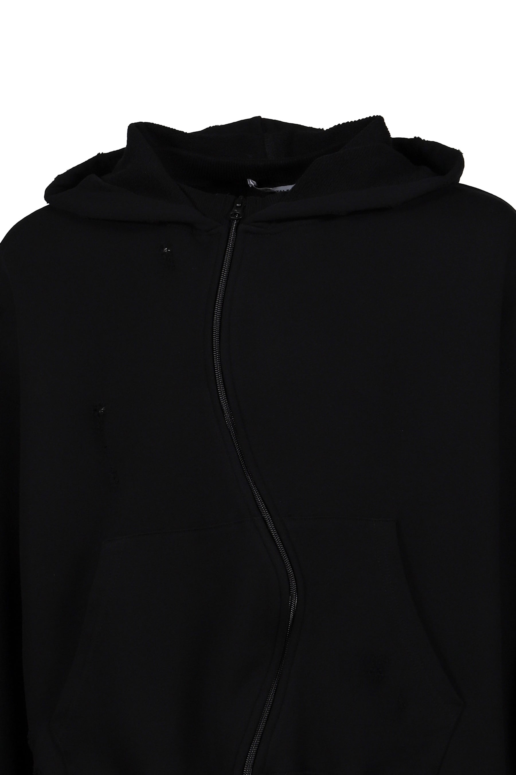 CURVED ZIP-UP ROUND HEM HOODIE DAMAGED / BLK - 4