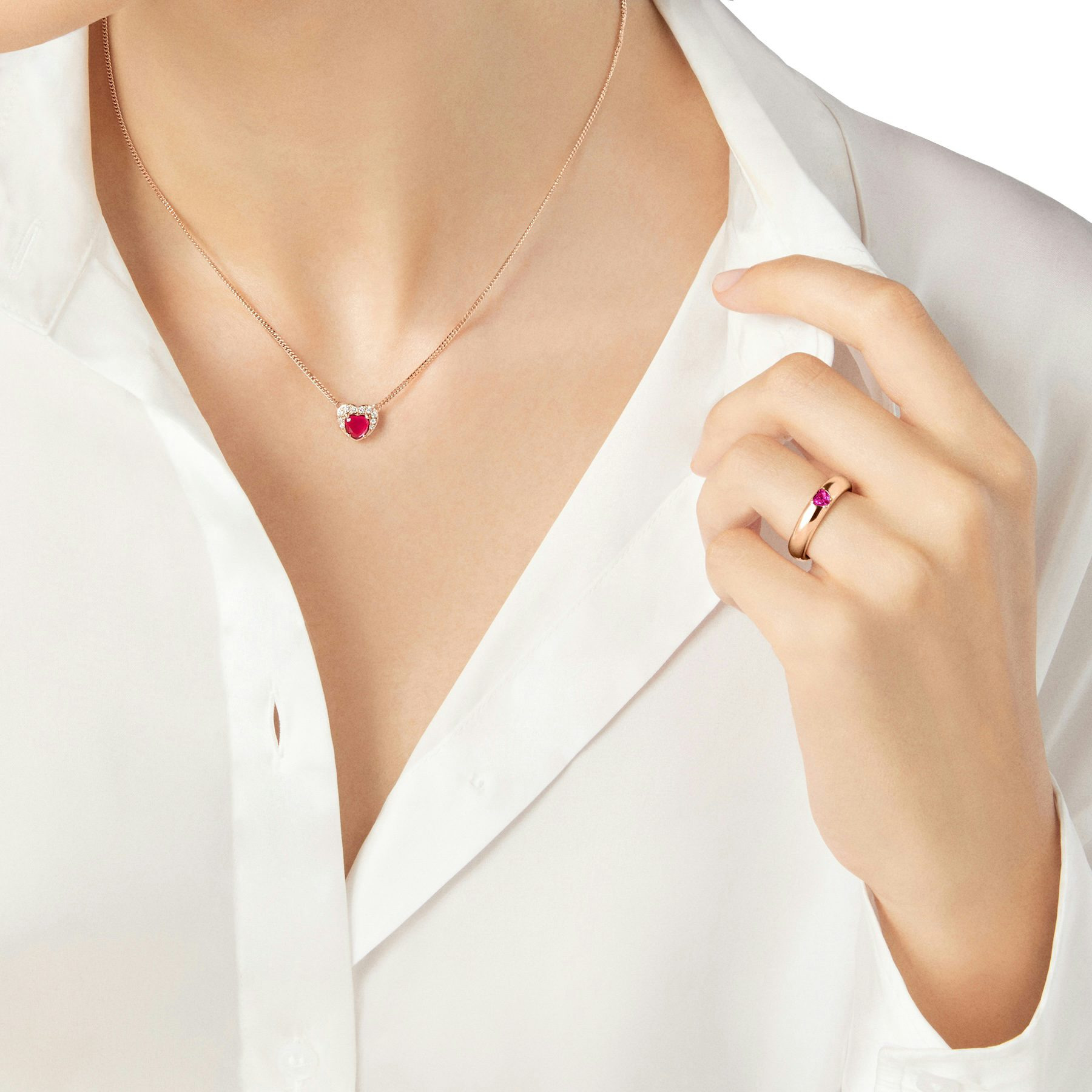 ROSE GOLD & SYNTHETIC RUBY HEART RING - 4