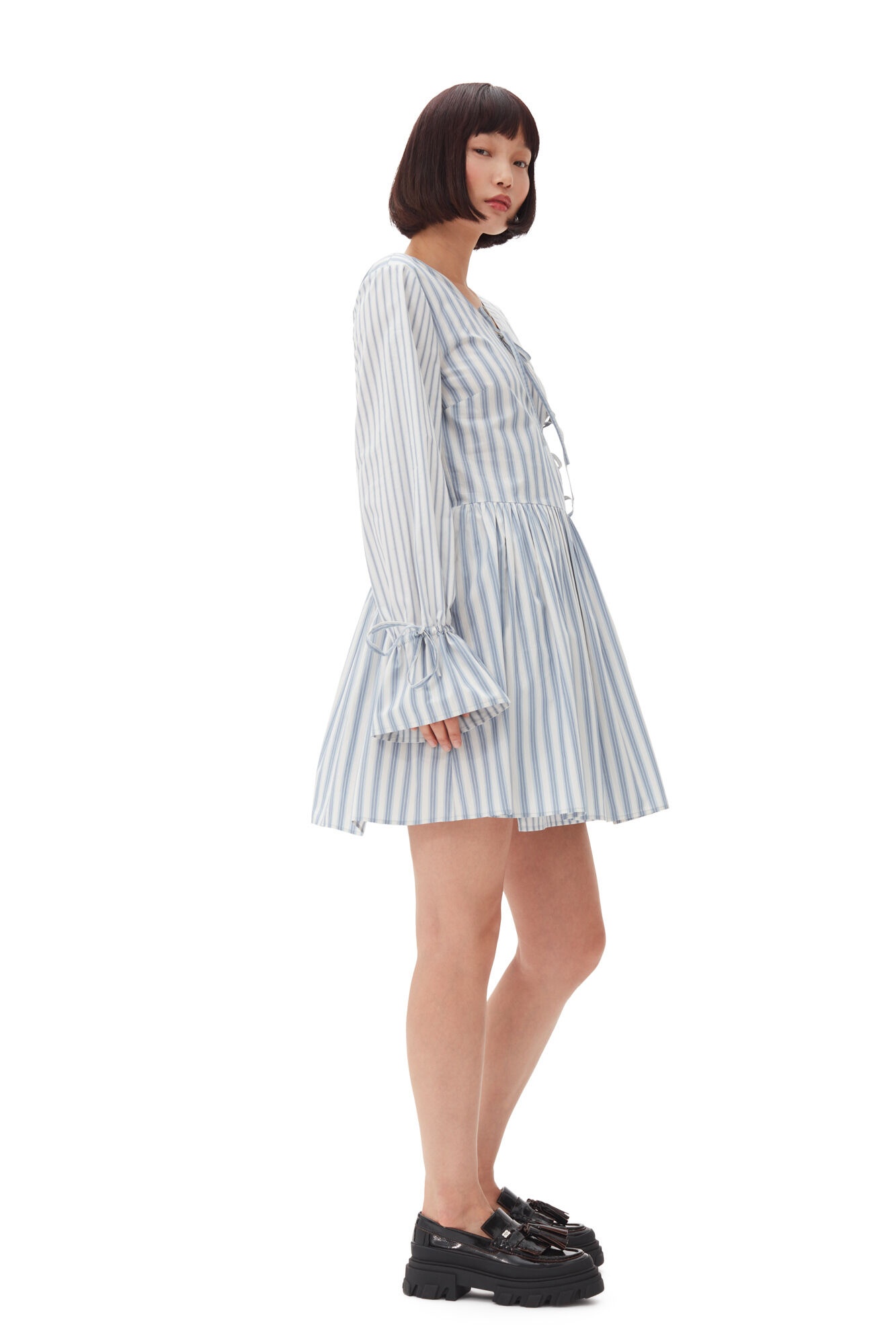 BLUE STRIPE COTTON MINI WRAP DRESS - 5