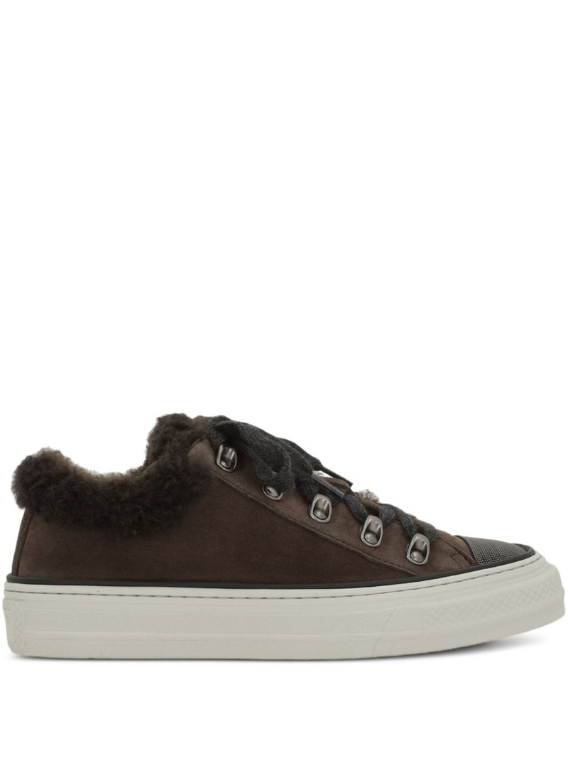 shearling-trim lace-up sneakers 1