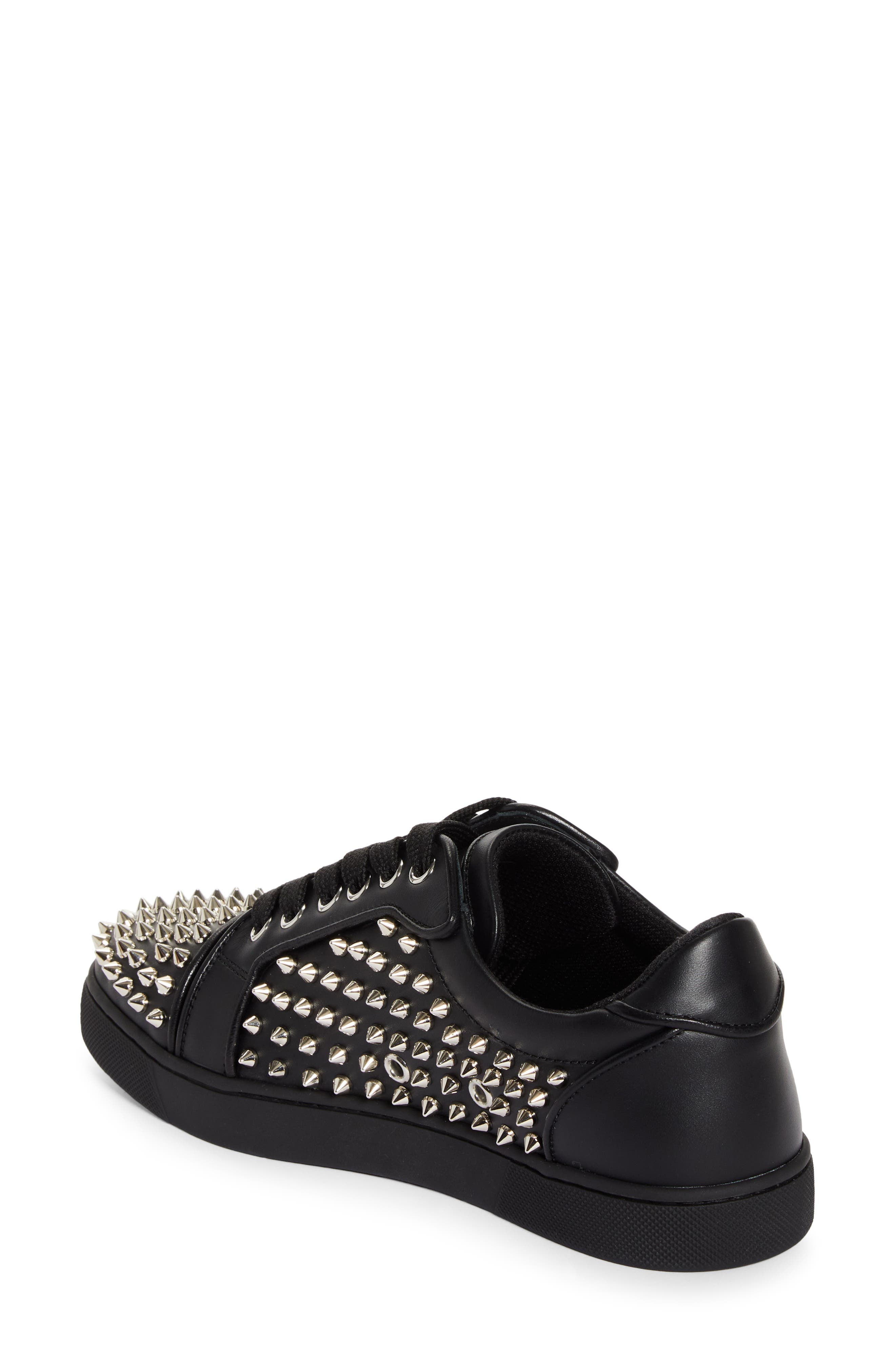 Christian Louboutin Vieira Night Spikes Low Top Sneaker in Black/Silver at Nordstrom - 2