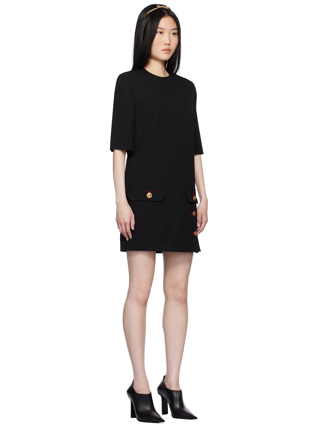 Black Wool Gabardine Shift Minidress - 2