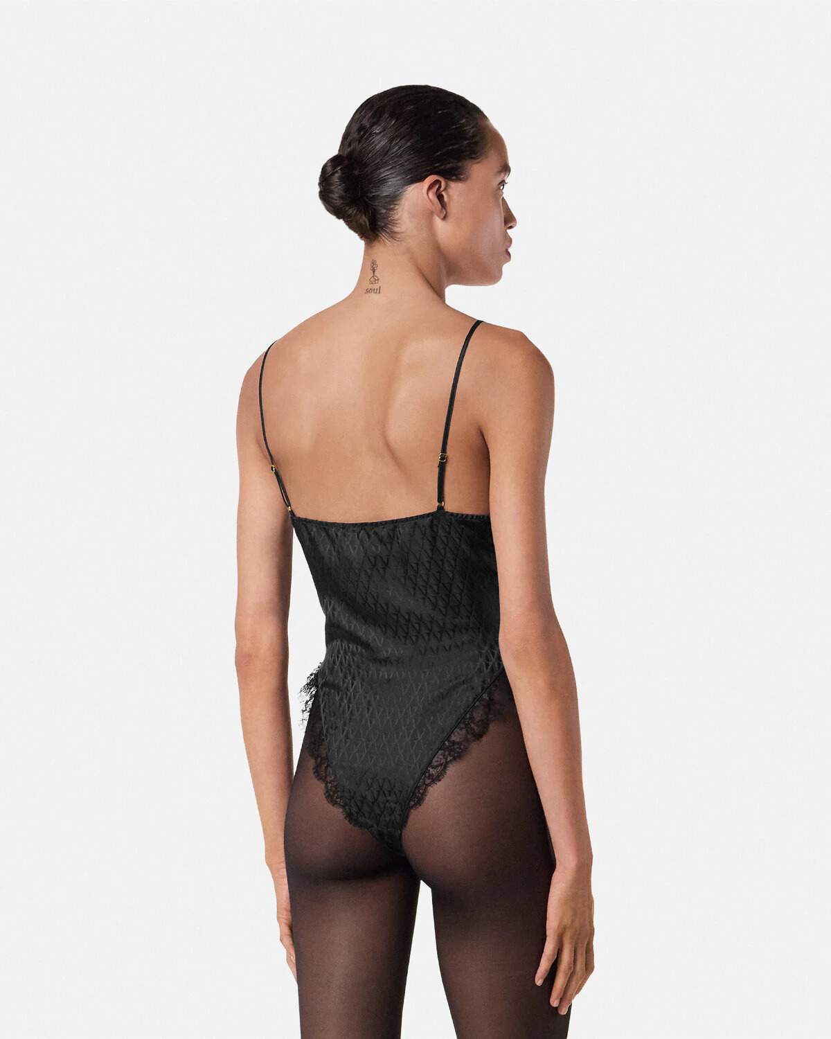 V Allover Jacquard Silk Bodysuit - 5