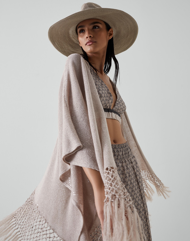 선과 실크 다이아몬드 원사 poncho 카디건 macramè fringe 4