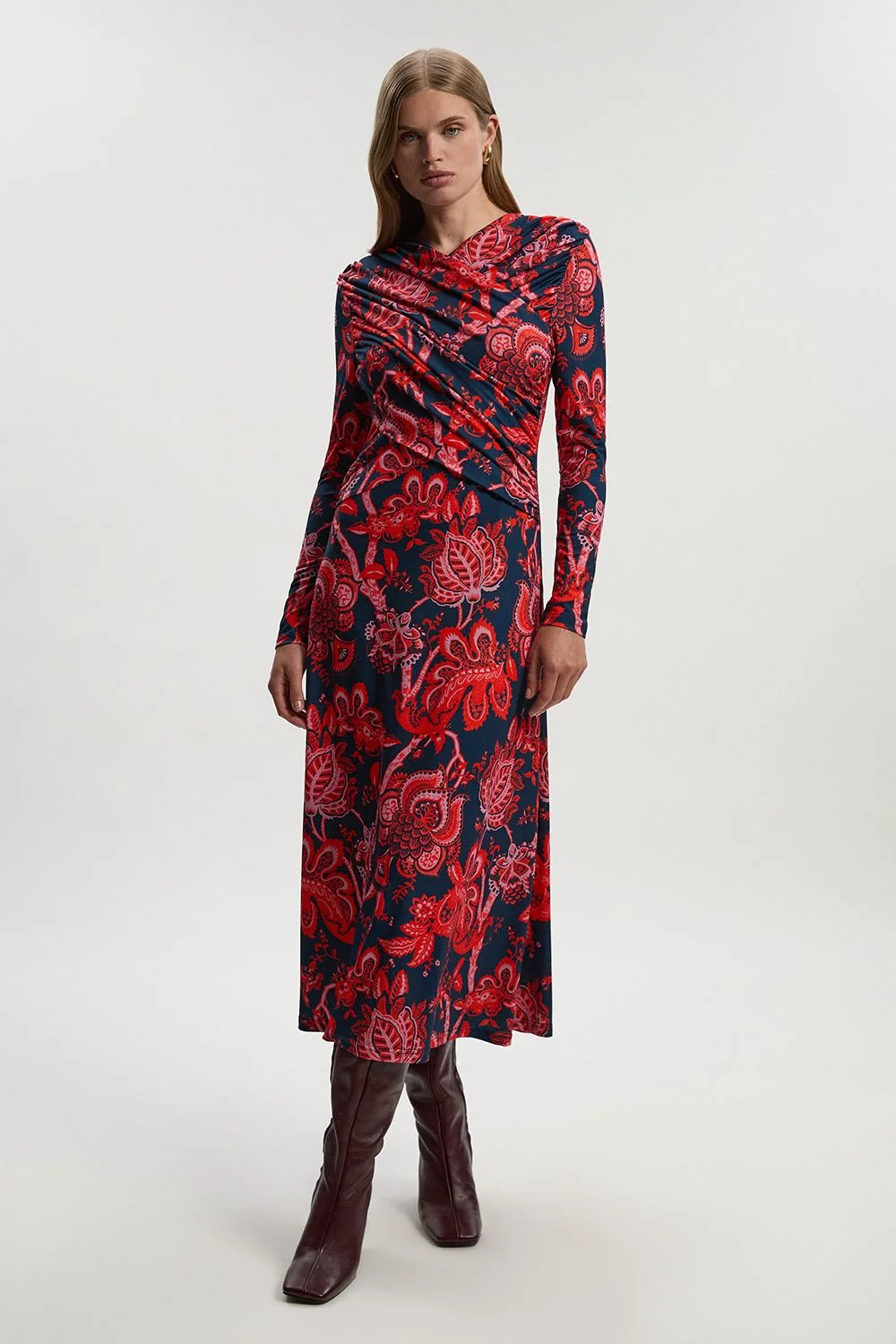 Paisley Floral Jersey Crepe Twist Maxi Dress - 1