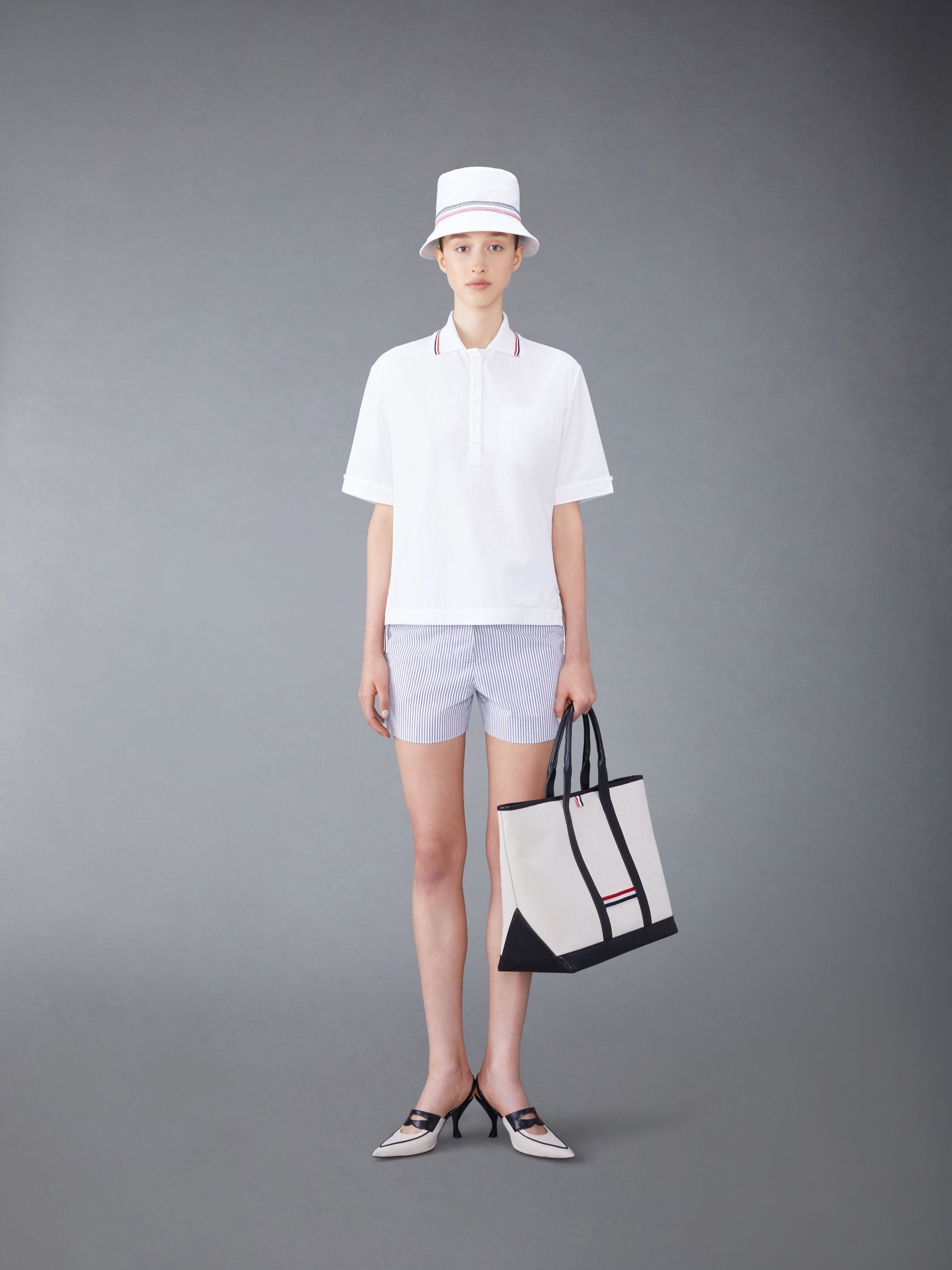 RWB-stripe seersucker polo top - 3