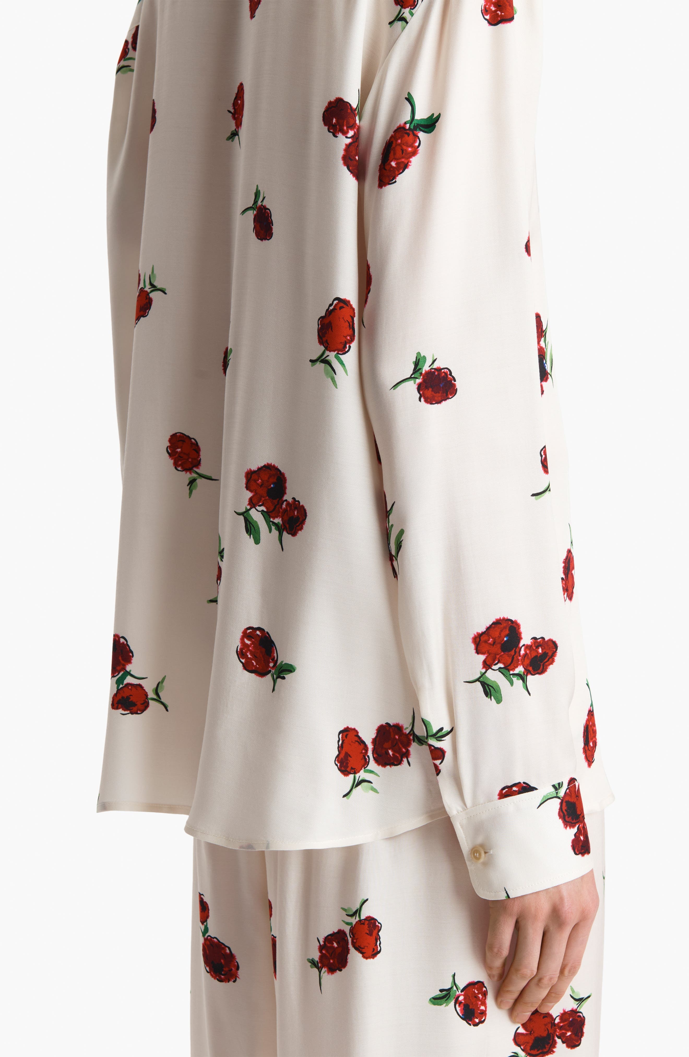 Khaite Argo Raspberry Print Twill Button-Up Shirt in Raspberry/Cream at Nordstrom - 4