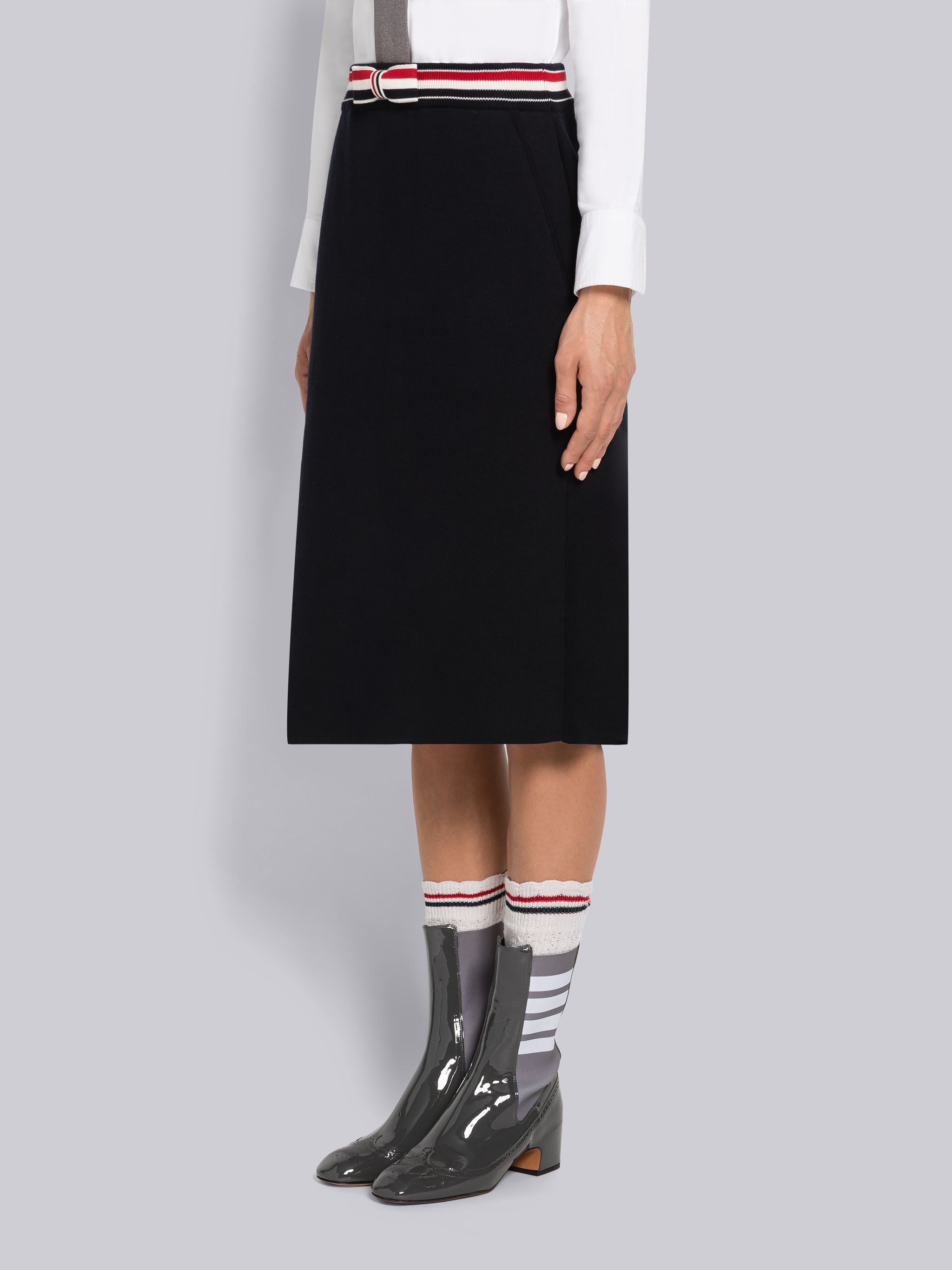 Double Face Cotton A-Line Skirt With Bow - 2