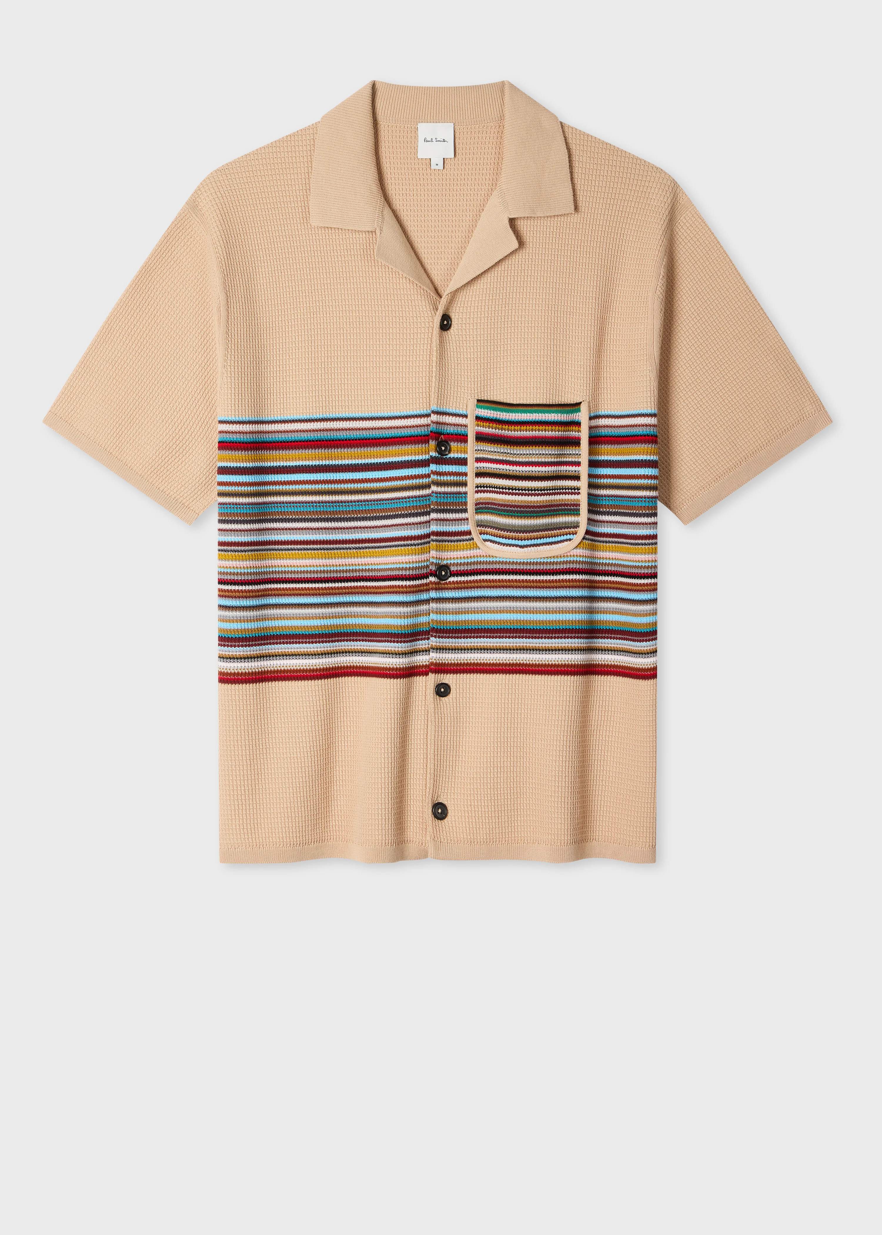 Beige Organic Cotton 'Signature Stripe' Knitted Shirt - 1