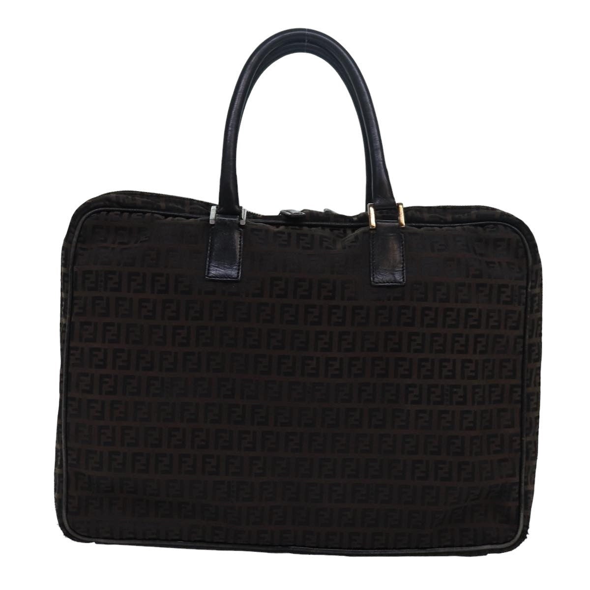 FENDI Zucchino Canvas Hand Bag Brown Black - 3