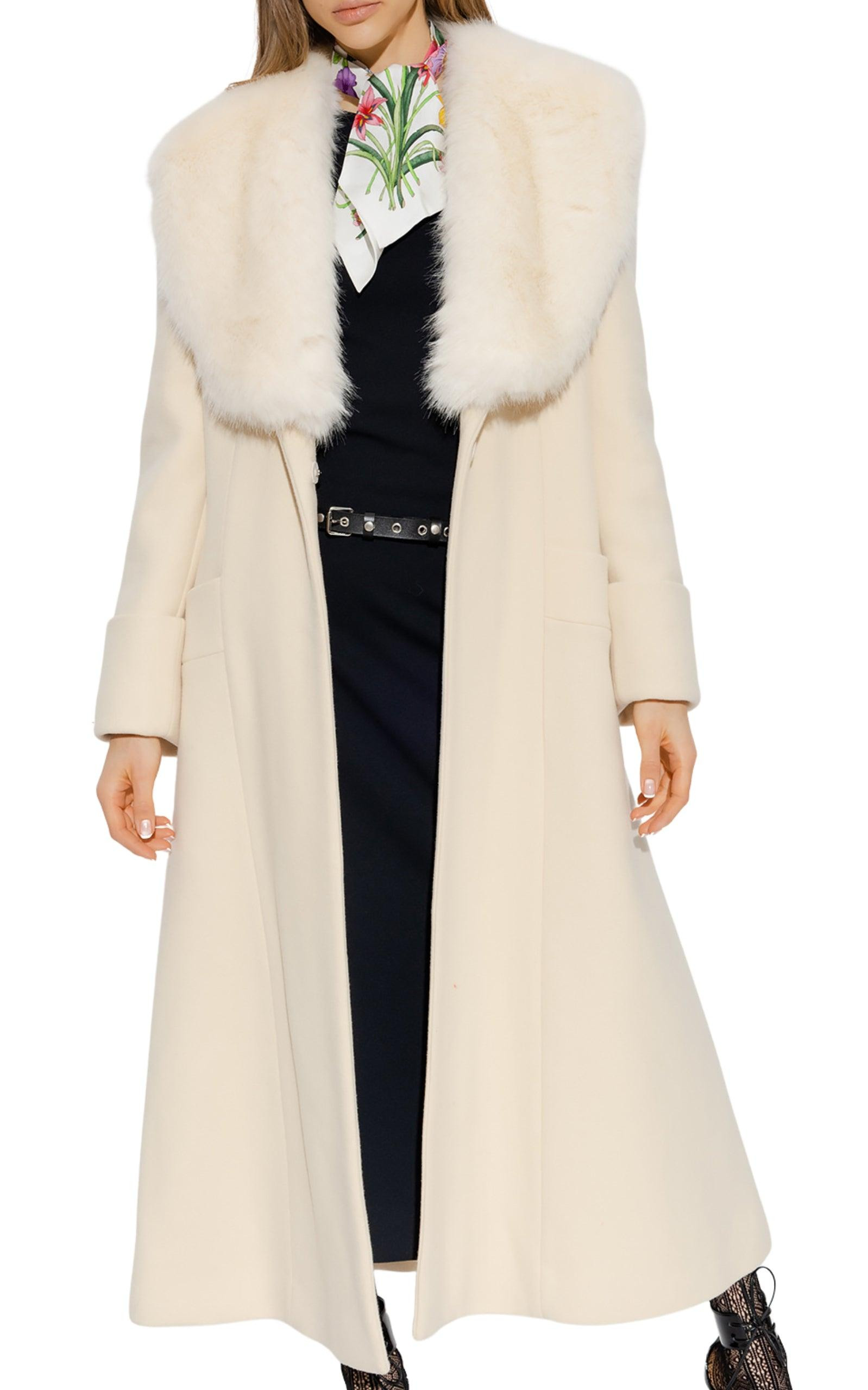 Cosmogonie Belted Faux Fur-Trimmed Wool-Blend Coat - 4