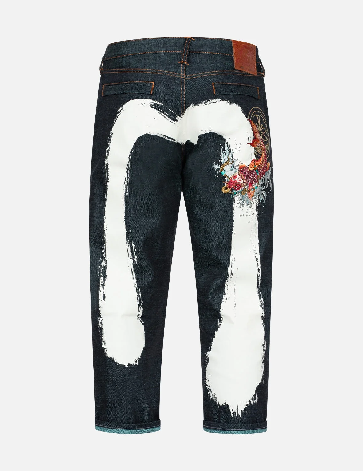 Koi Embroidery and Brushstroke Daicock Print Cropped Jeans #2027 - 1