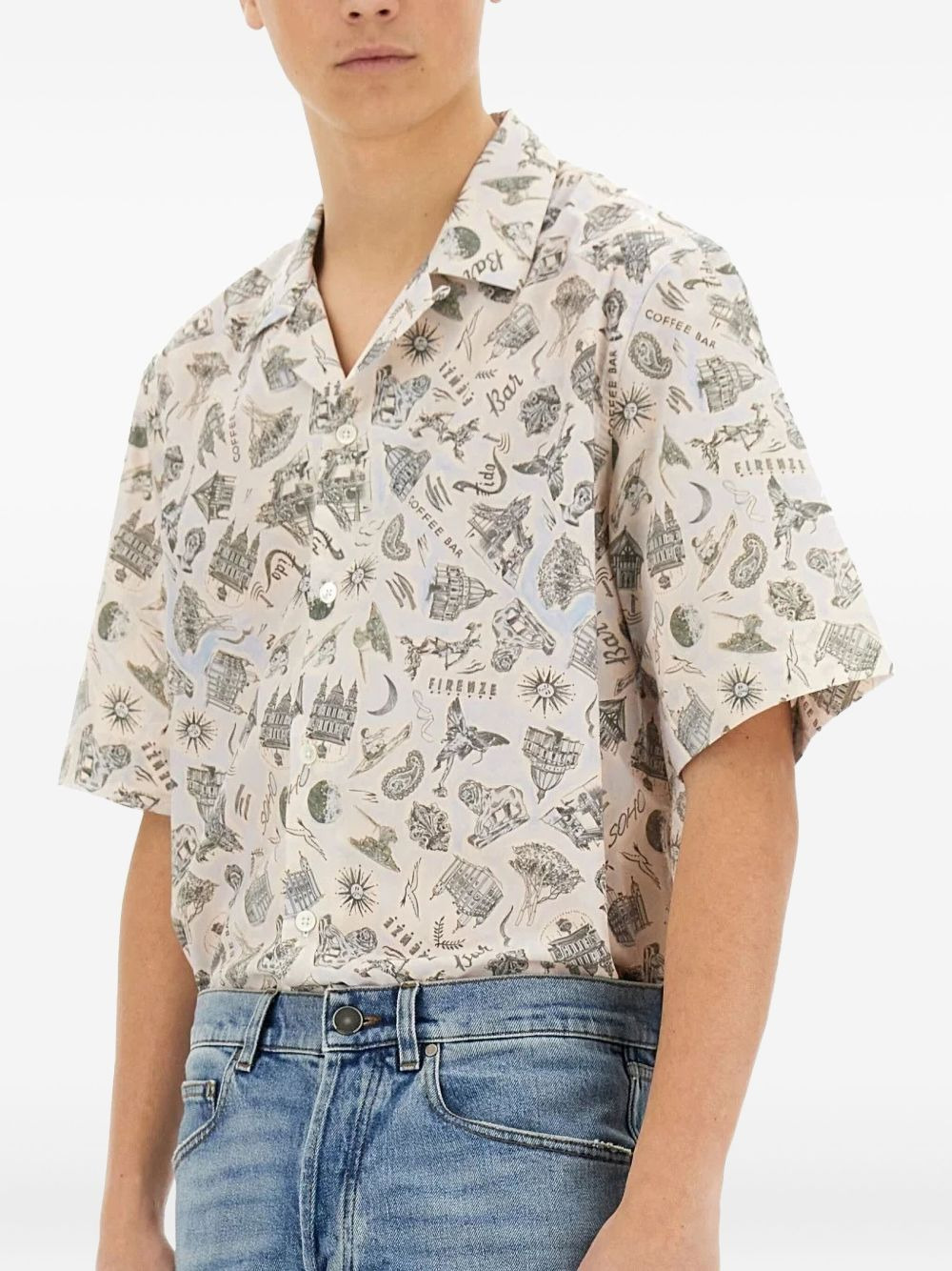 revere-collar print shirt - 4