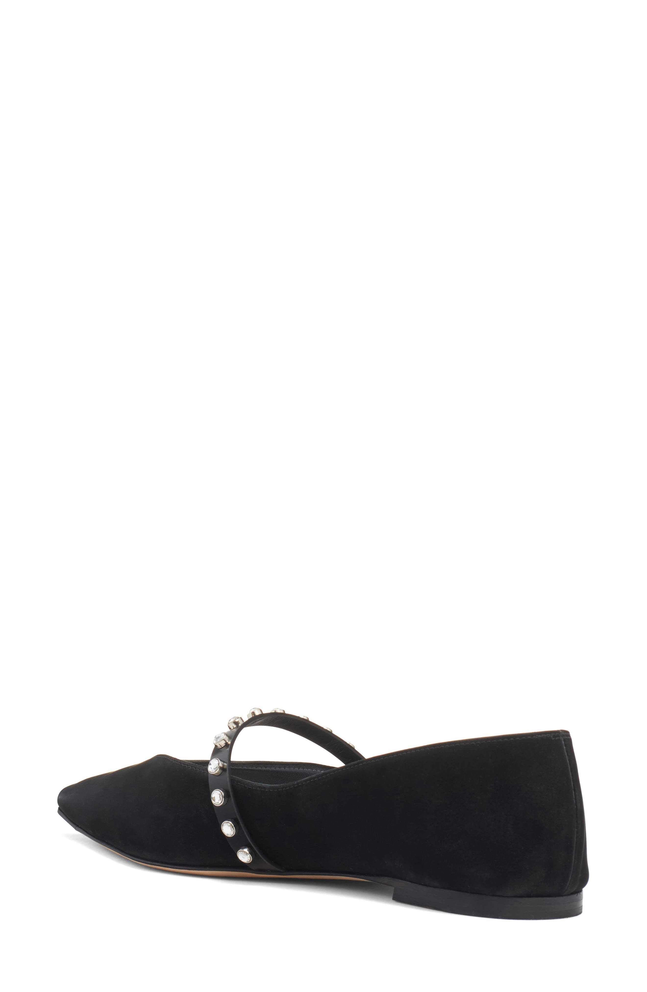 McQueen Crystal Embellished Pointed Toe Mary Jane Flat in Black/Black/Silver at Nordstrom - 2