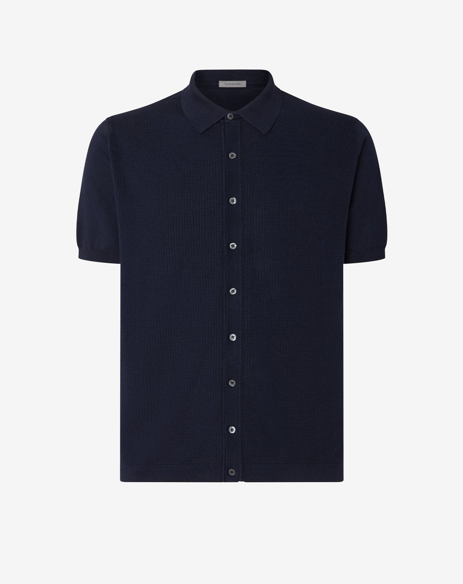 Navy blue knitted Pima cotton shirt - 1
