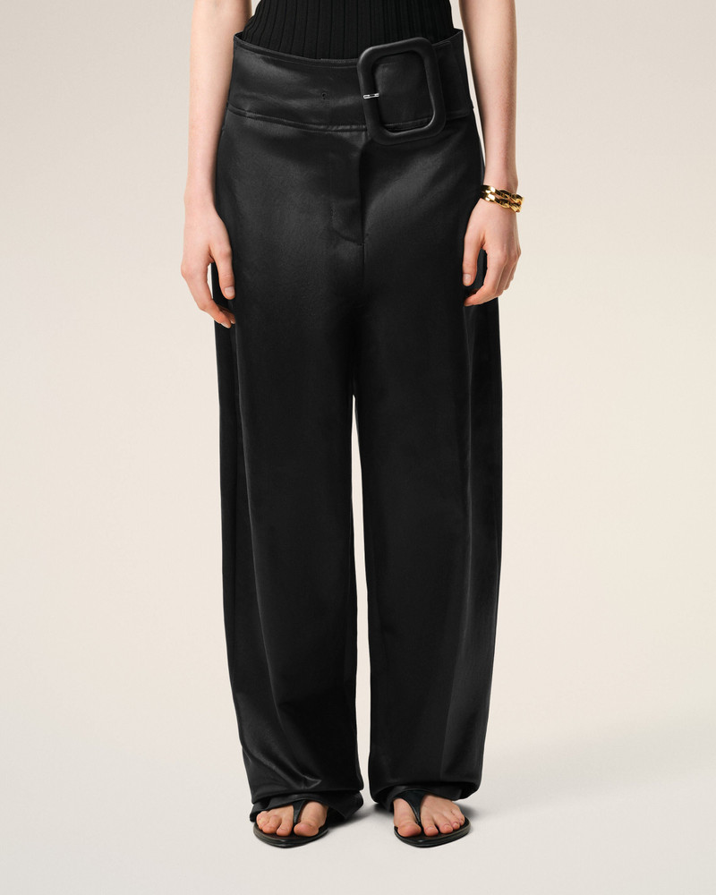 BLACK SATIN BUCKLED BELT TROUSERS 3