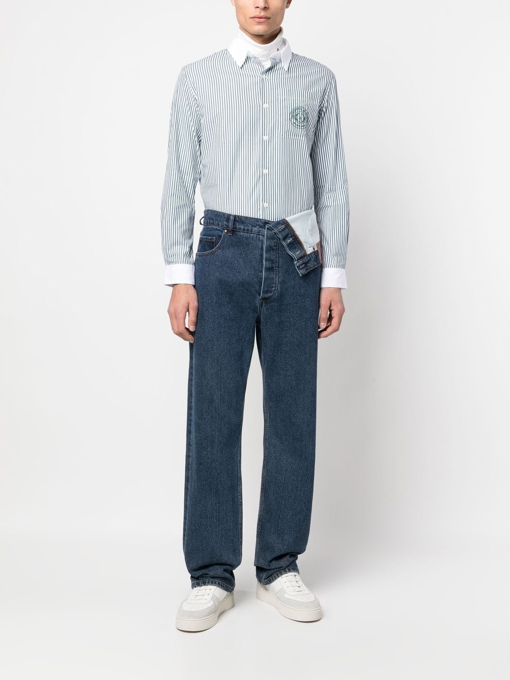 embroidered-logo striped shirt - 2