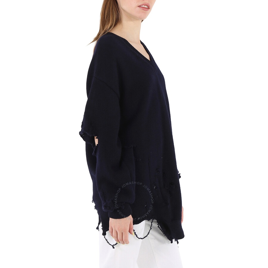 Balenciaga Navy Cut-Out Crewneck Knitted Jumper - 4