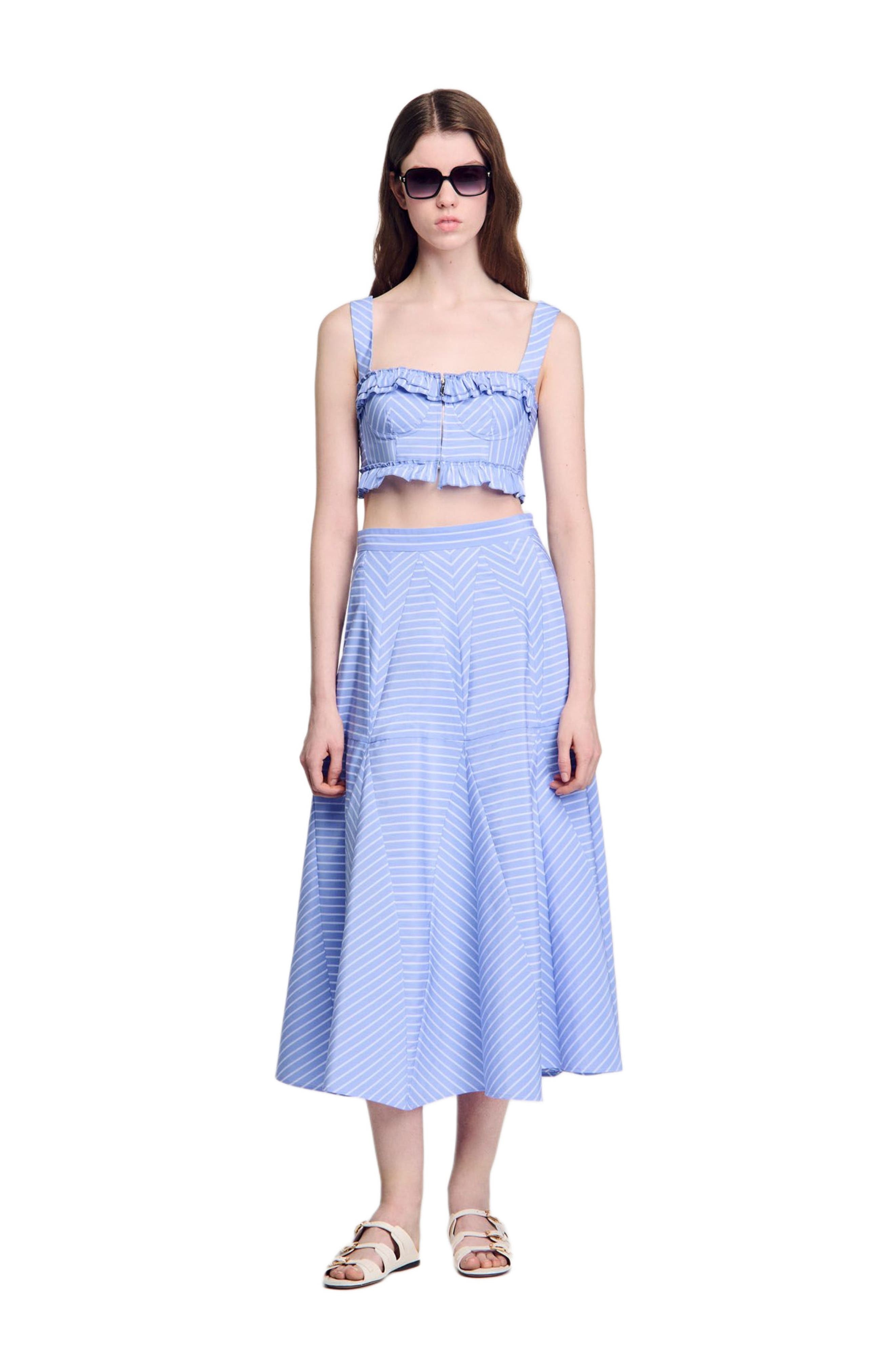 SANDRO Long striped skirt in Blu /White at Nordstrom - 1