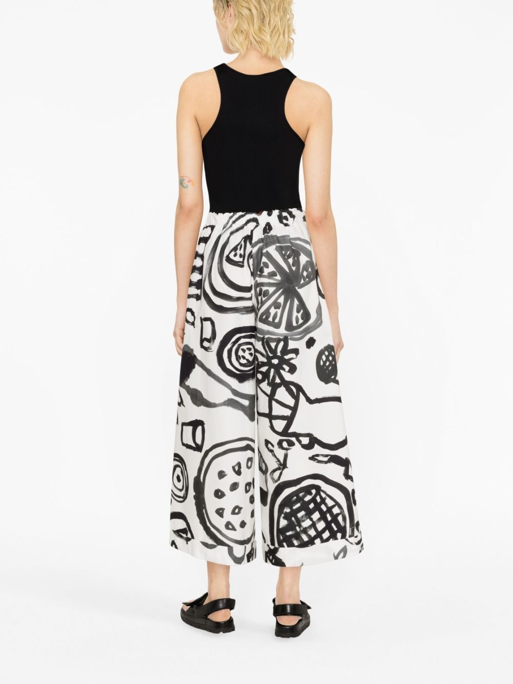 printed cotton wide-leg trousers - 3
