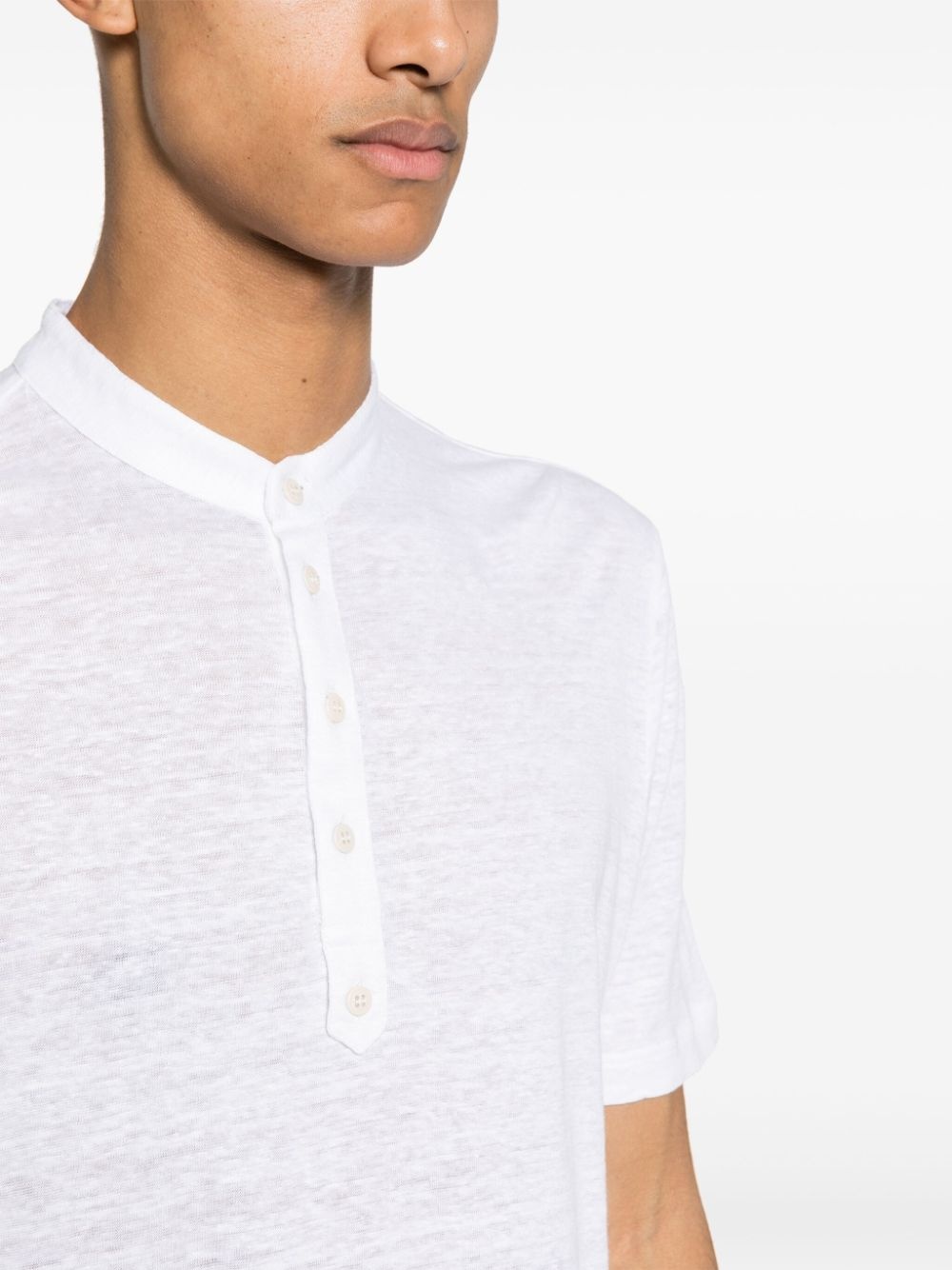 mock-neck linen T-shirt - 5
