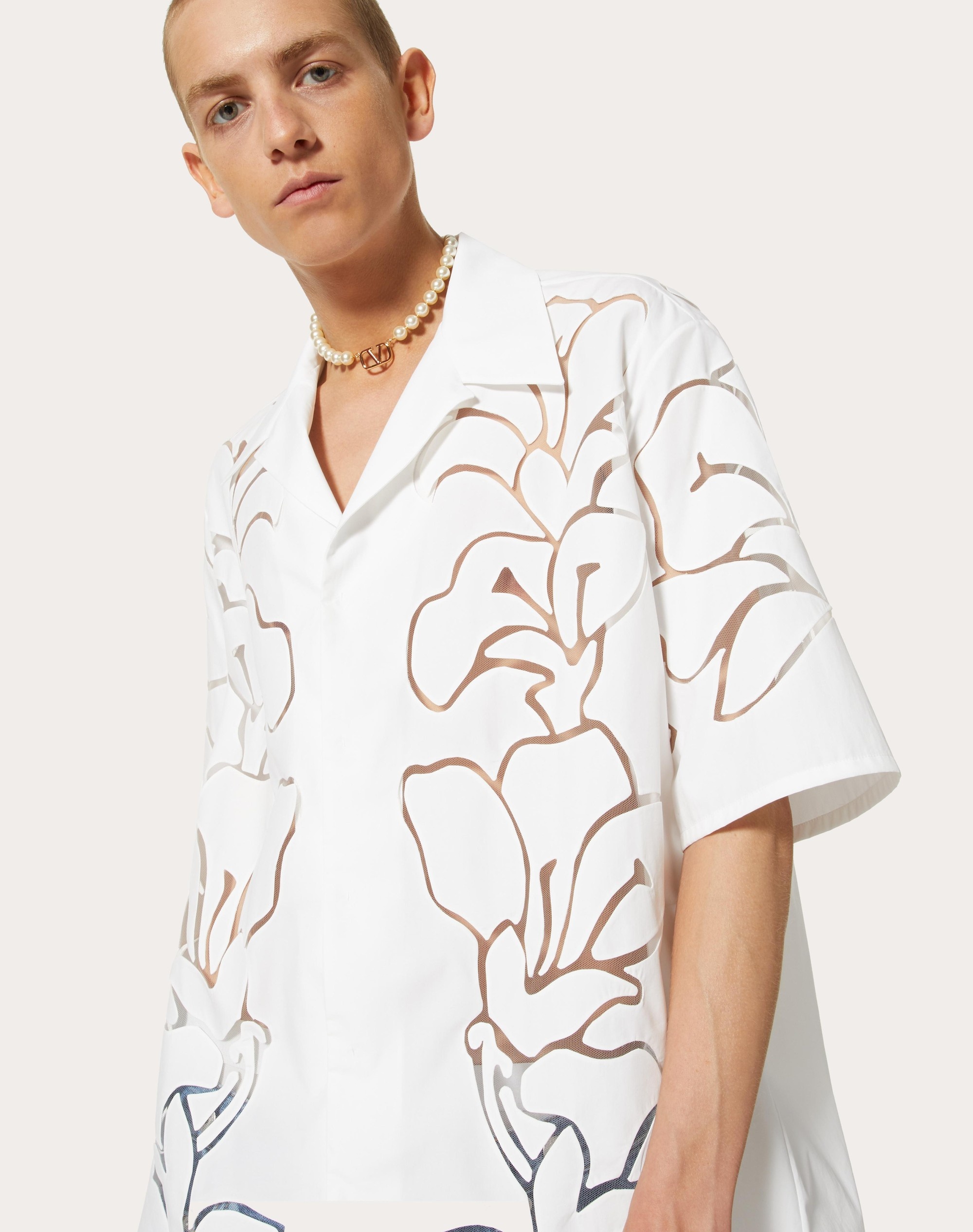 COTTON POPLIN BOWLING SHIRT WITH FLORAL CUT-OUT EMBROIDERY - 5