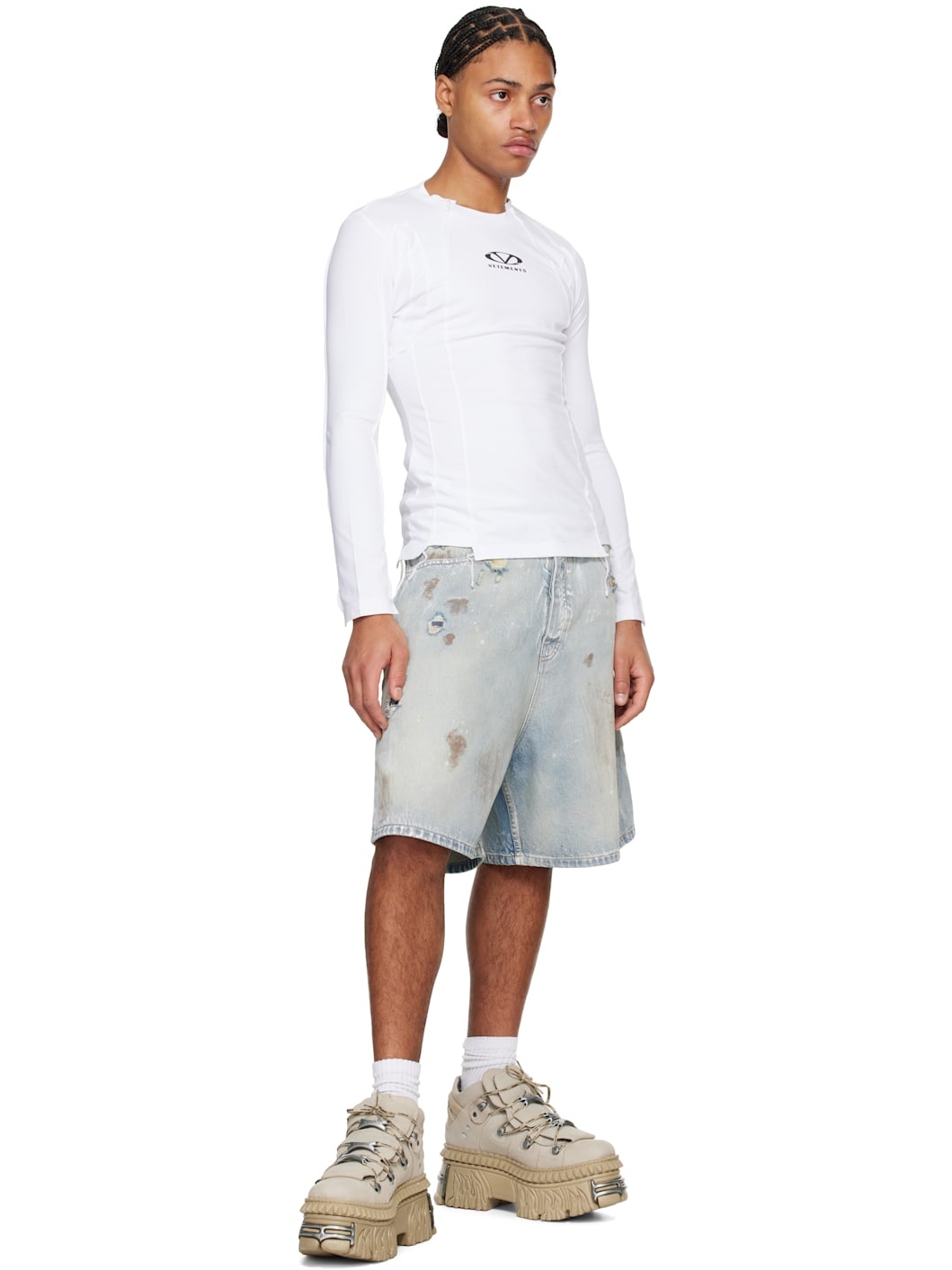 Blue Trashed Denim Shorts - 4