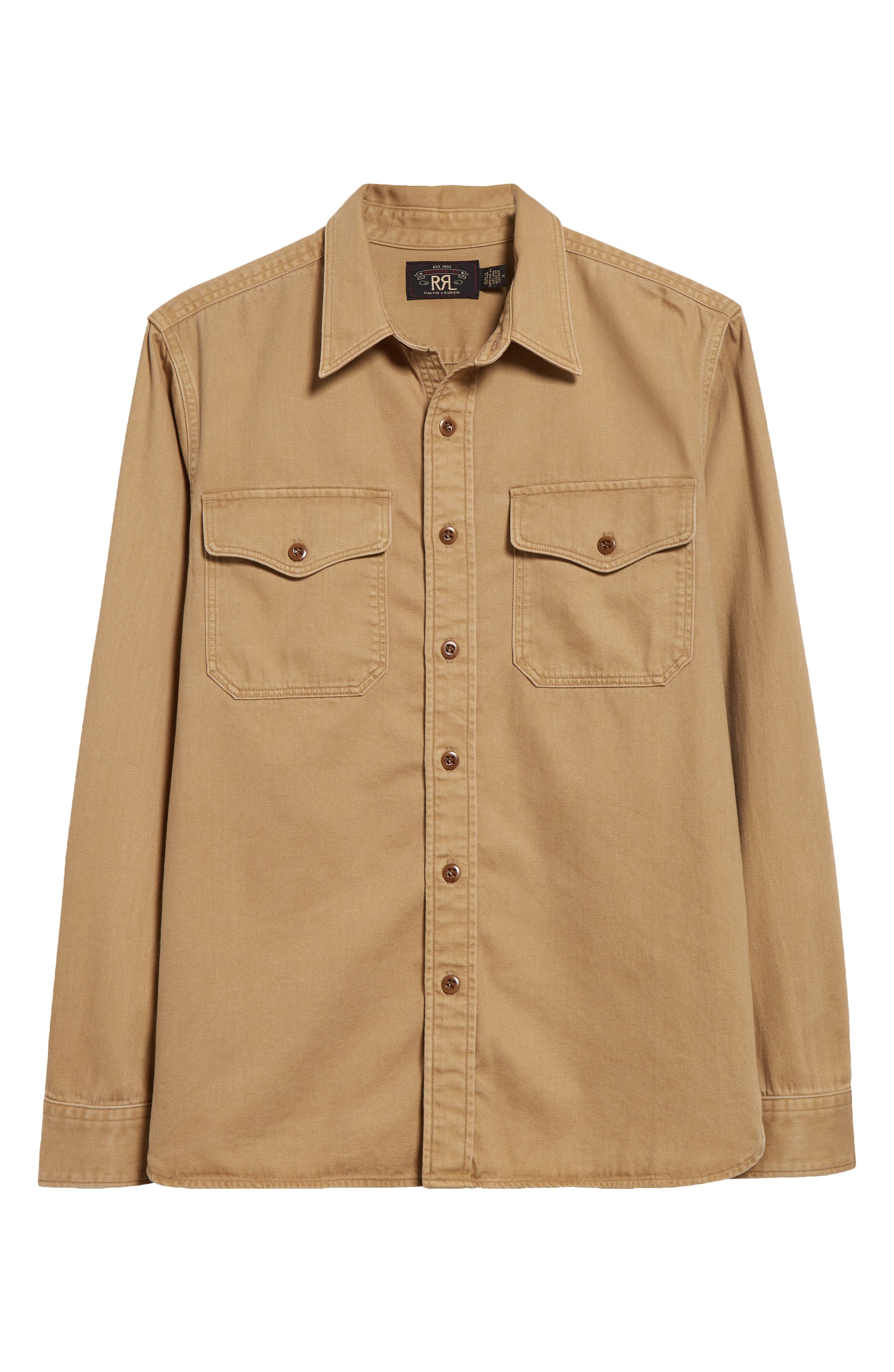 Double RL Cotton Twill Button-Up Work Shirt in Faded Tan at Nordstrom - 6