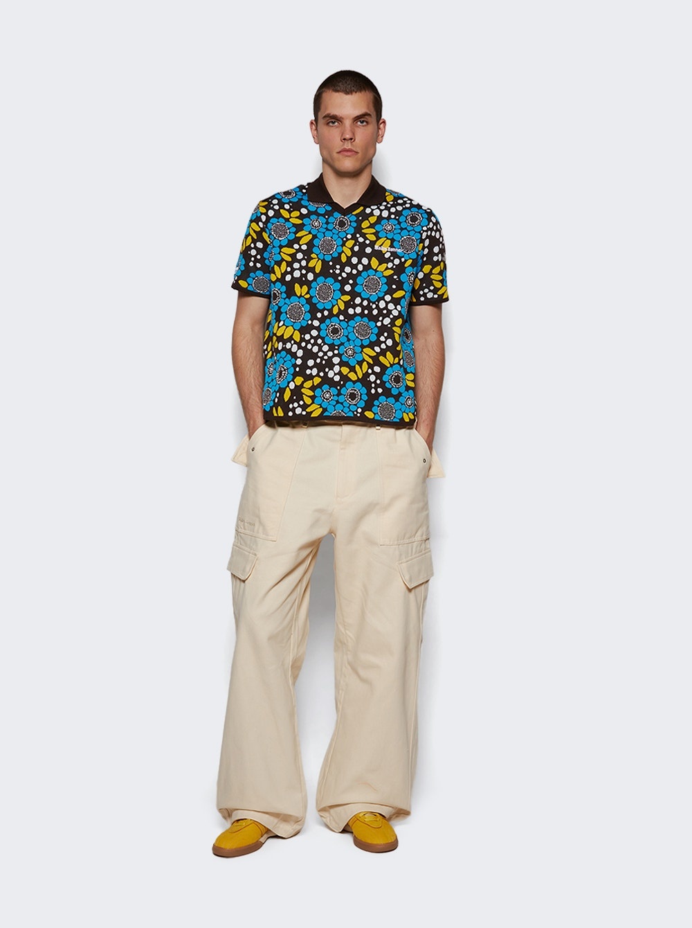 X Wales Bonner Knit Polo Shirt Blue Floral - 2