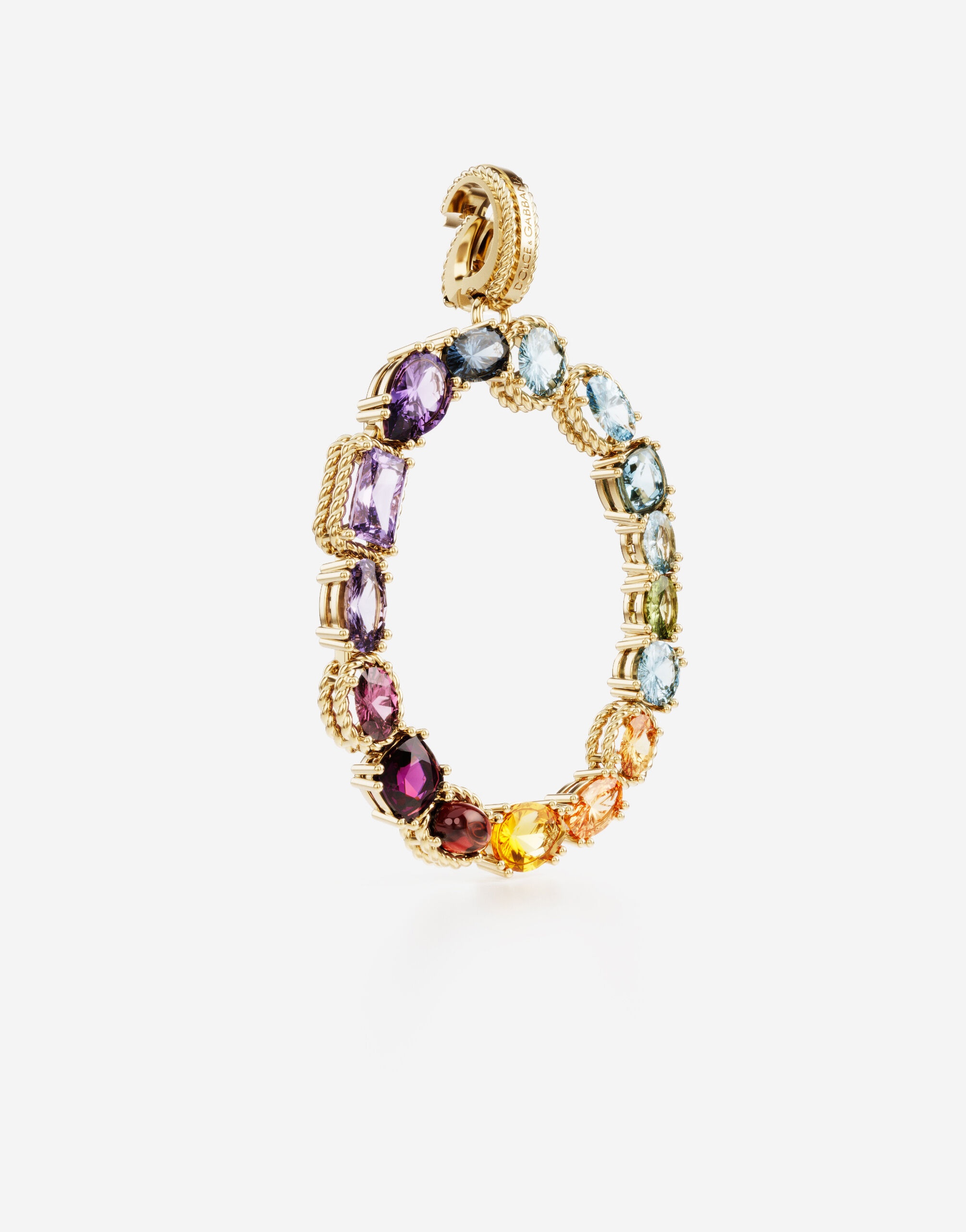 Rainbow alphabet O 18 kt yellow gold charm with multicolor fine gems - 3