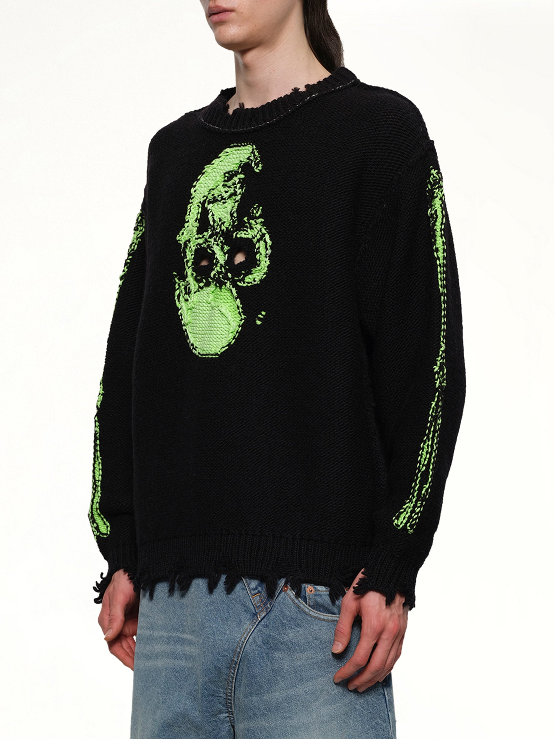 Glow-In-The-Dark Skull Knit Pullover in Black - 3