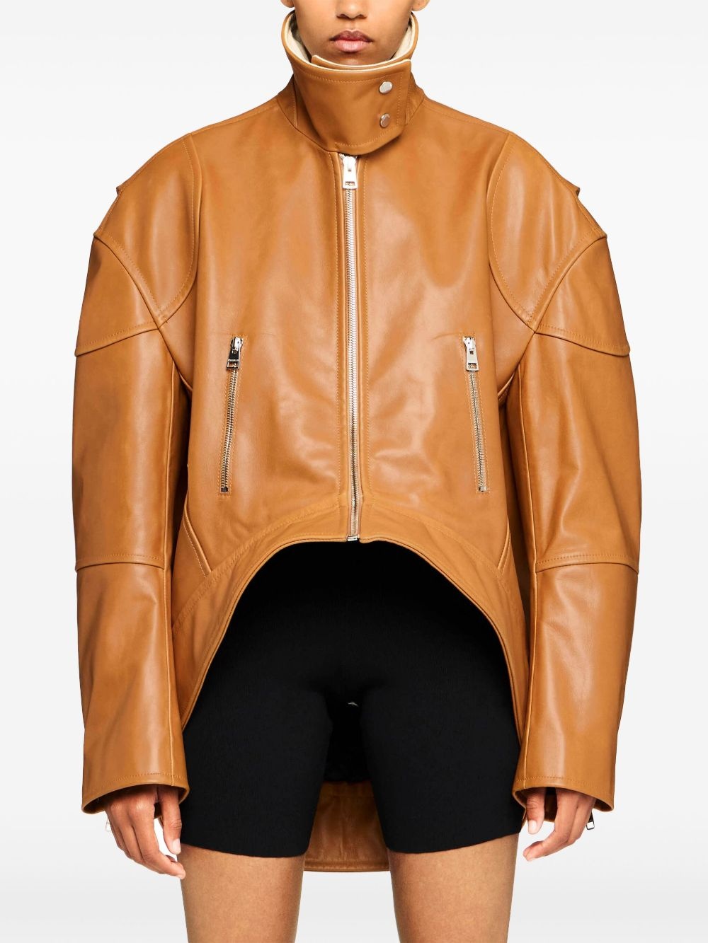 curved leather jacket - 3
