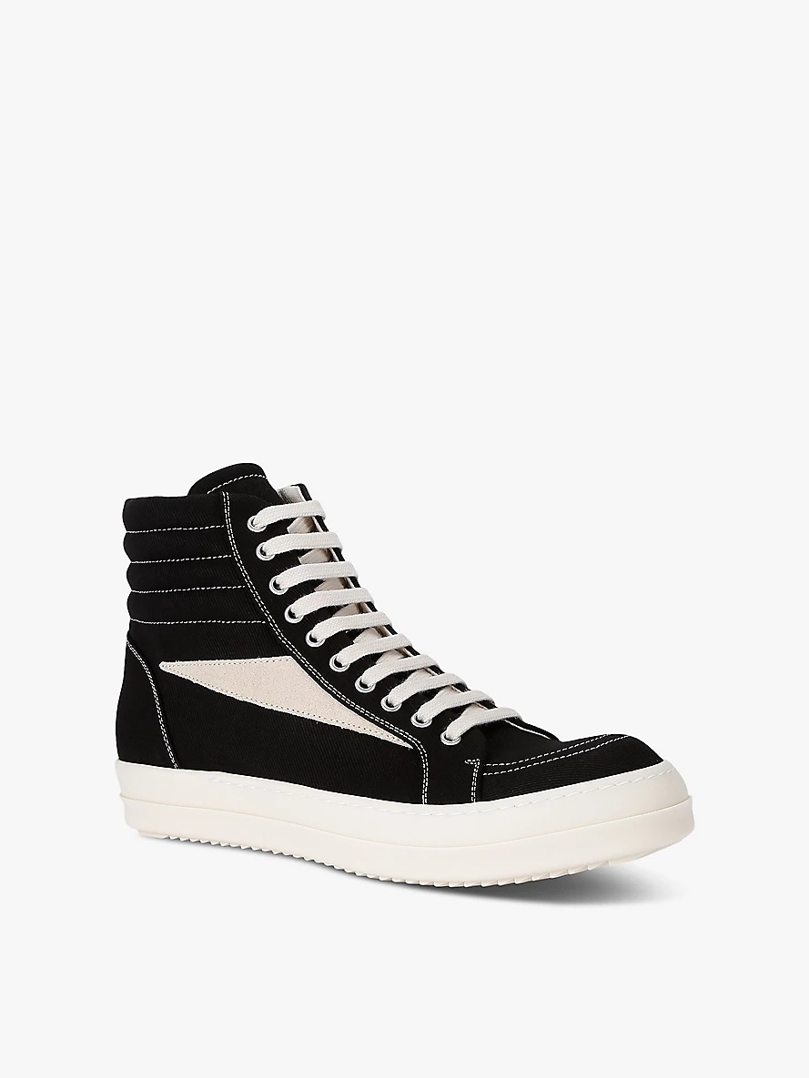 Vintage contrast-stitch canvas high-top trainers - 3