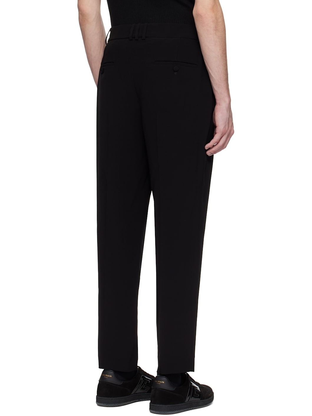 Black Crêpe Straight-Leg Trousers - 3