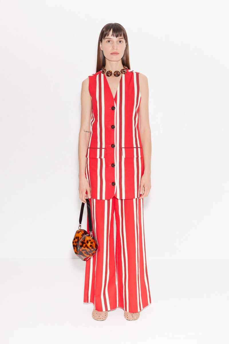 Carob Linen Mini Dress In Moroccan Spice Stripe 5