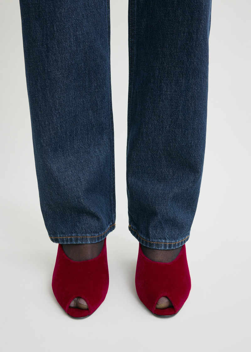 TOTEME Peep-toe velvet wedge mules red outlook