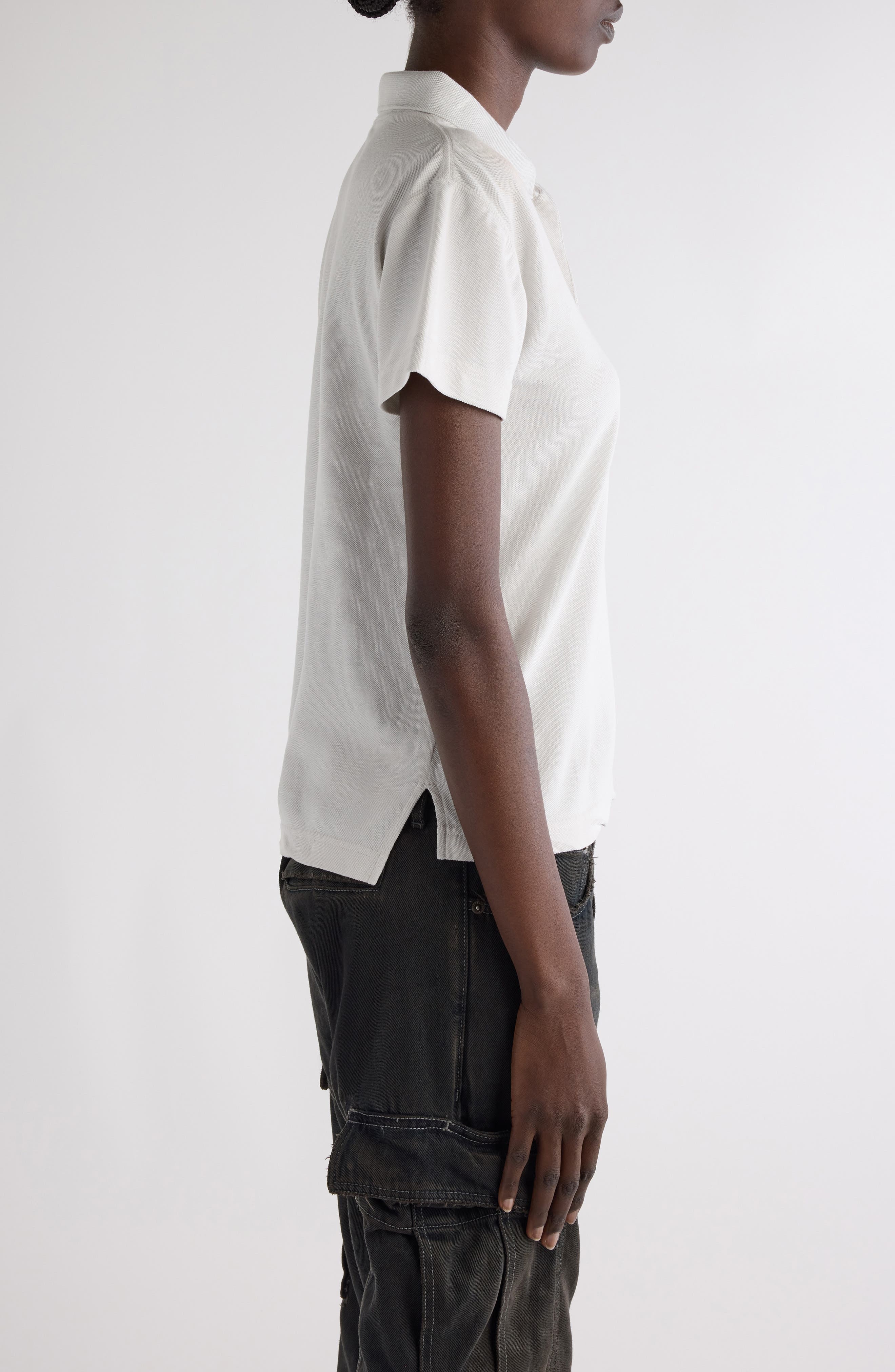 Balenciaga Laurel Embroidered Fitted Cotton Piqué Polo in 9012 Dirty White at Nordstrom - 4