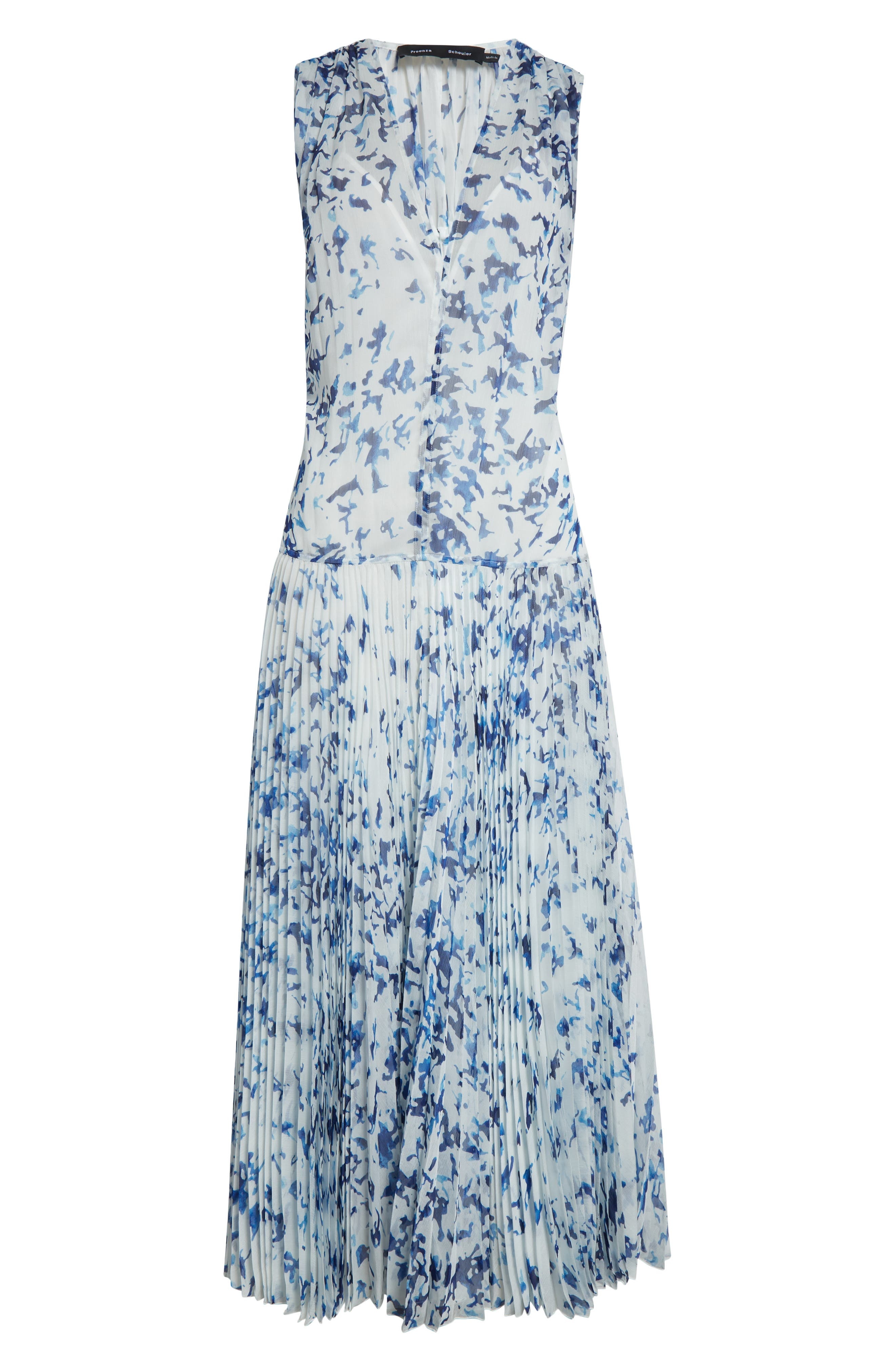 Proenza Schouler Pat Print Pleated Sleeveless Chiffon Dress in Off White Multi at Nordstrom - 5