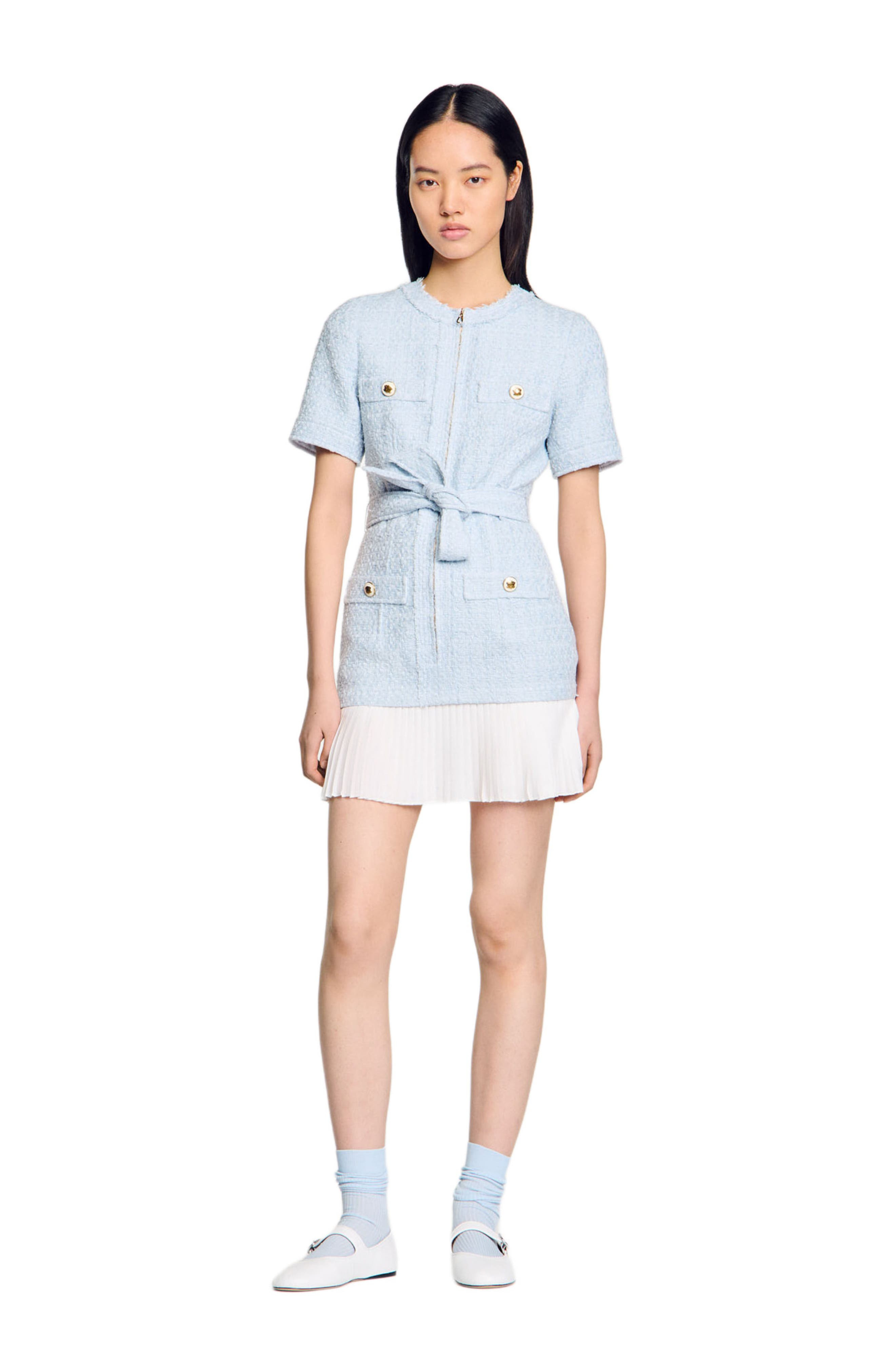 SANDRO Short tweed dress in Sky Blue at Nordstrom - 6